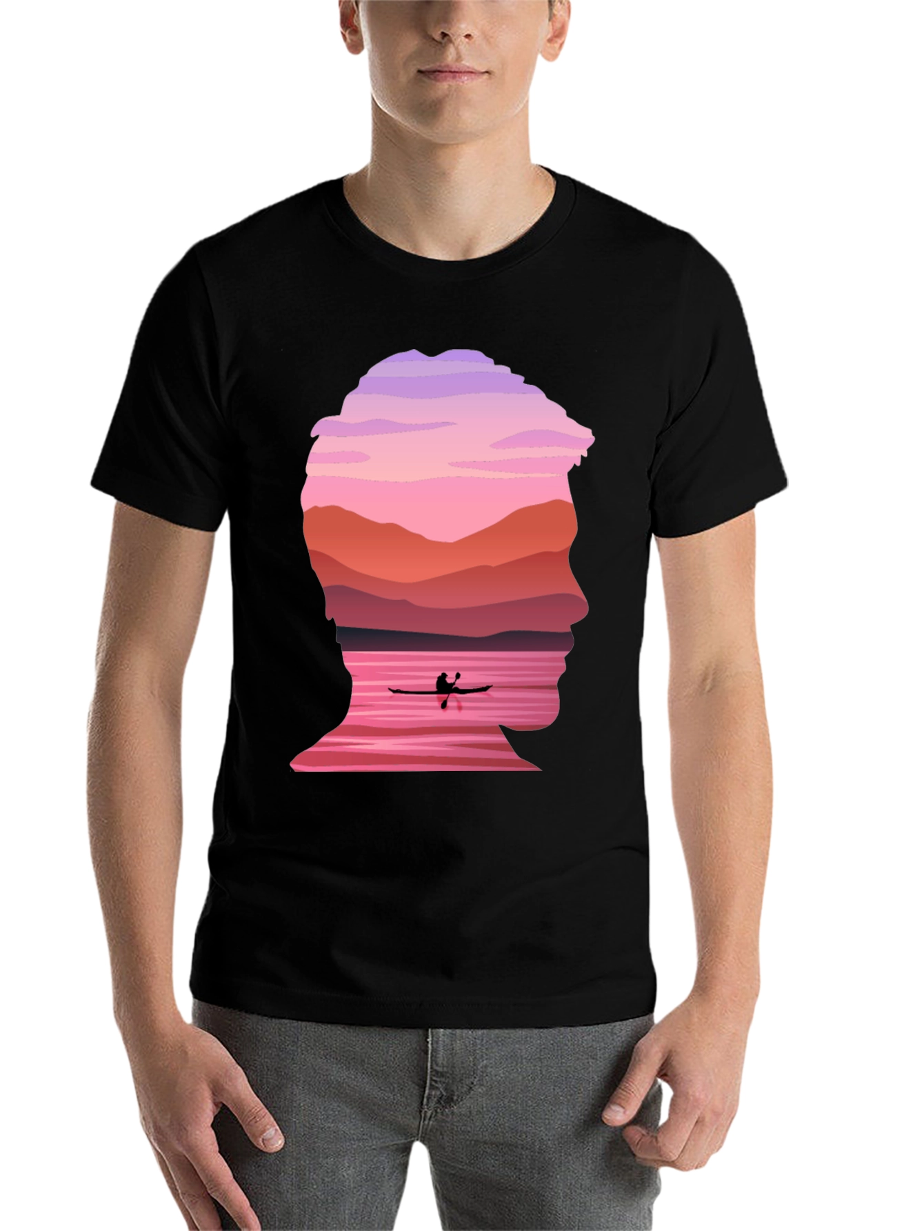 Black Silhouette Kayak Graphic Tee - Nature Inspired Design view 7