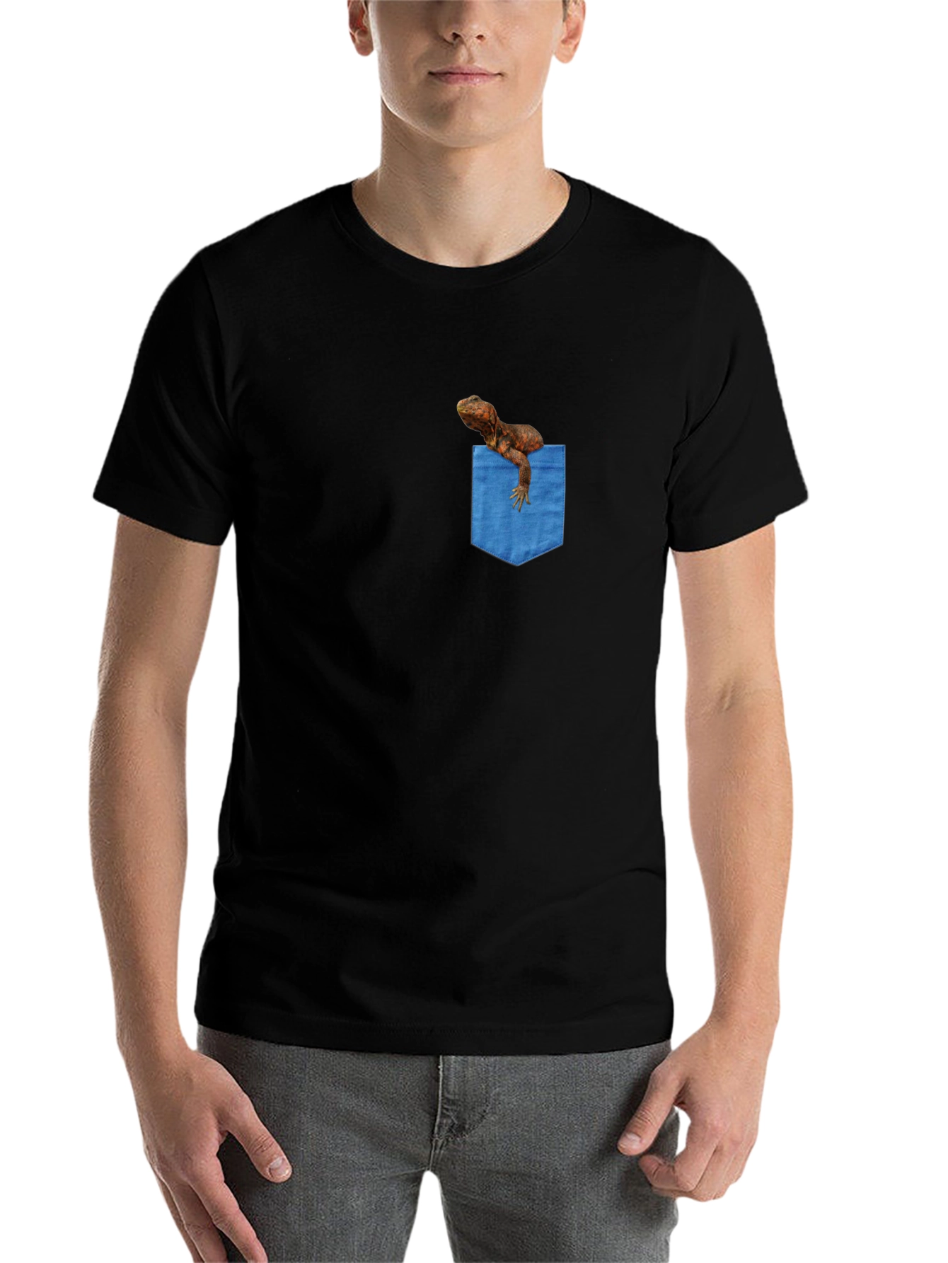 Black Bearded Dragon Pocket Tee - Novelty Graphic T-Shirt view 7