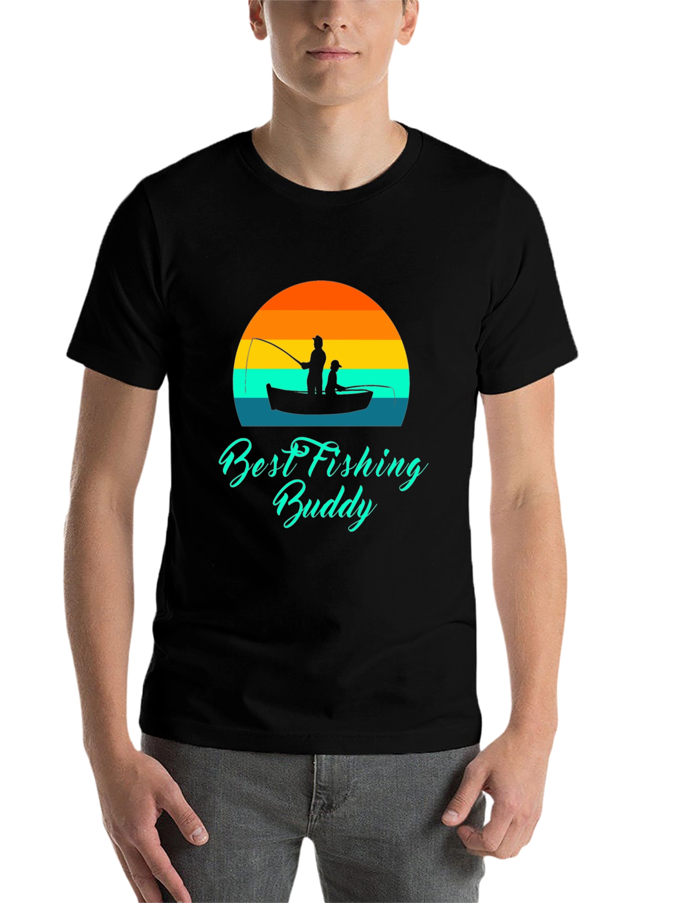 Black Best Fishing Buddy Graphic Tee - Black Cotton T-Shirt view 7