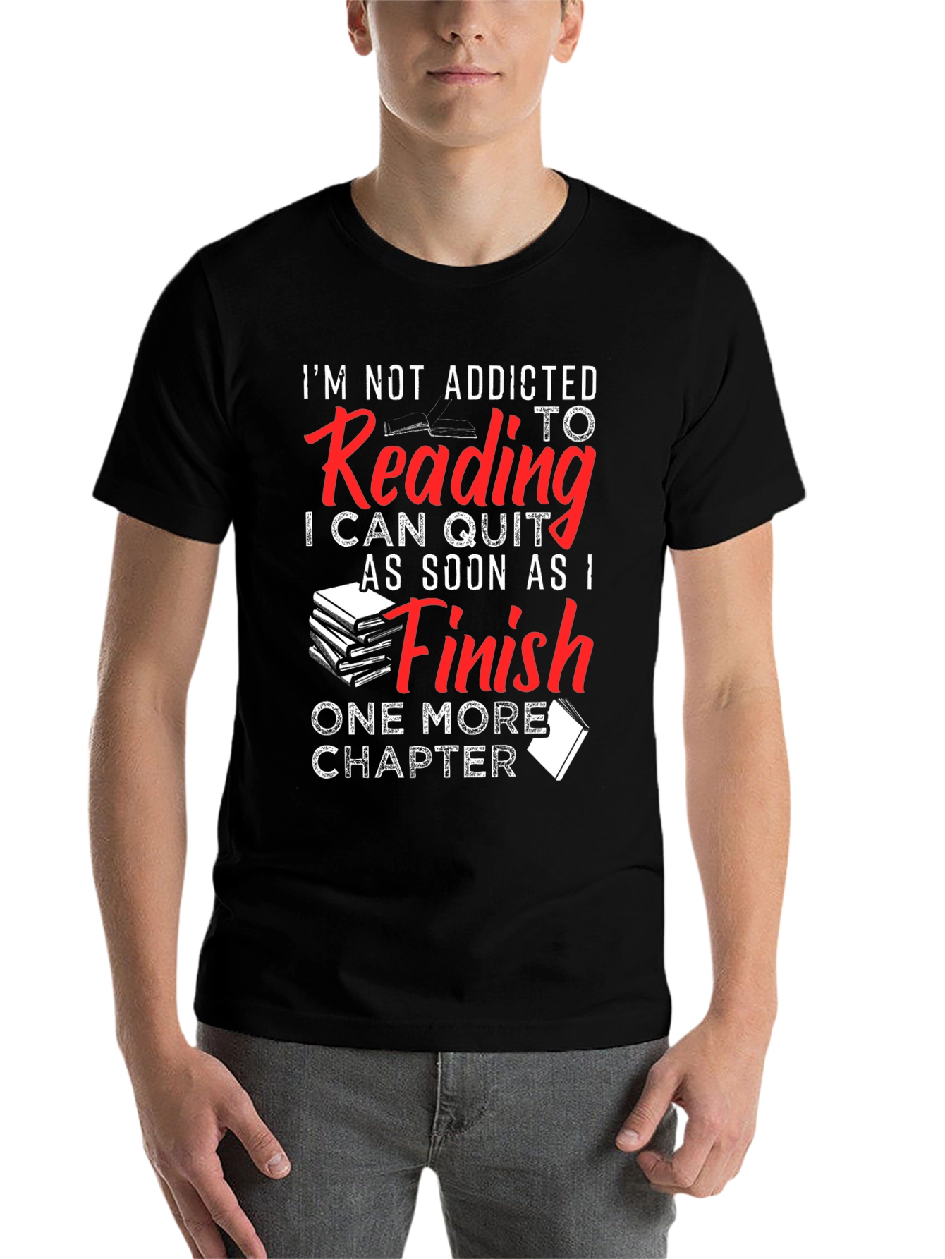 Black Funny Reading Addict T-Shirt: One More Chapter! view 7