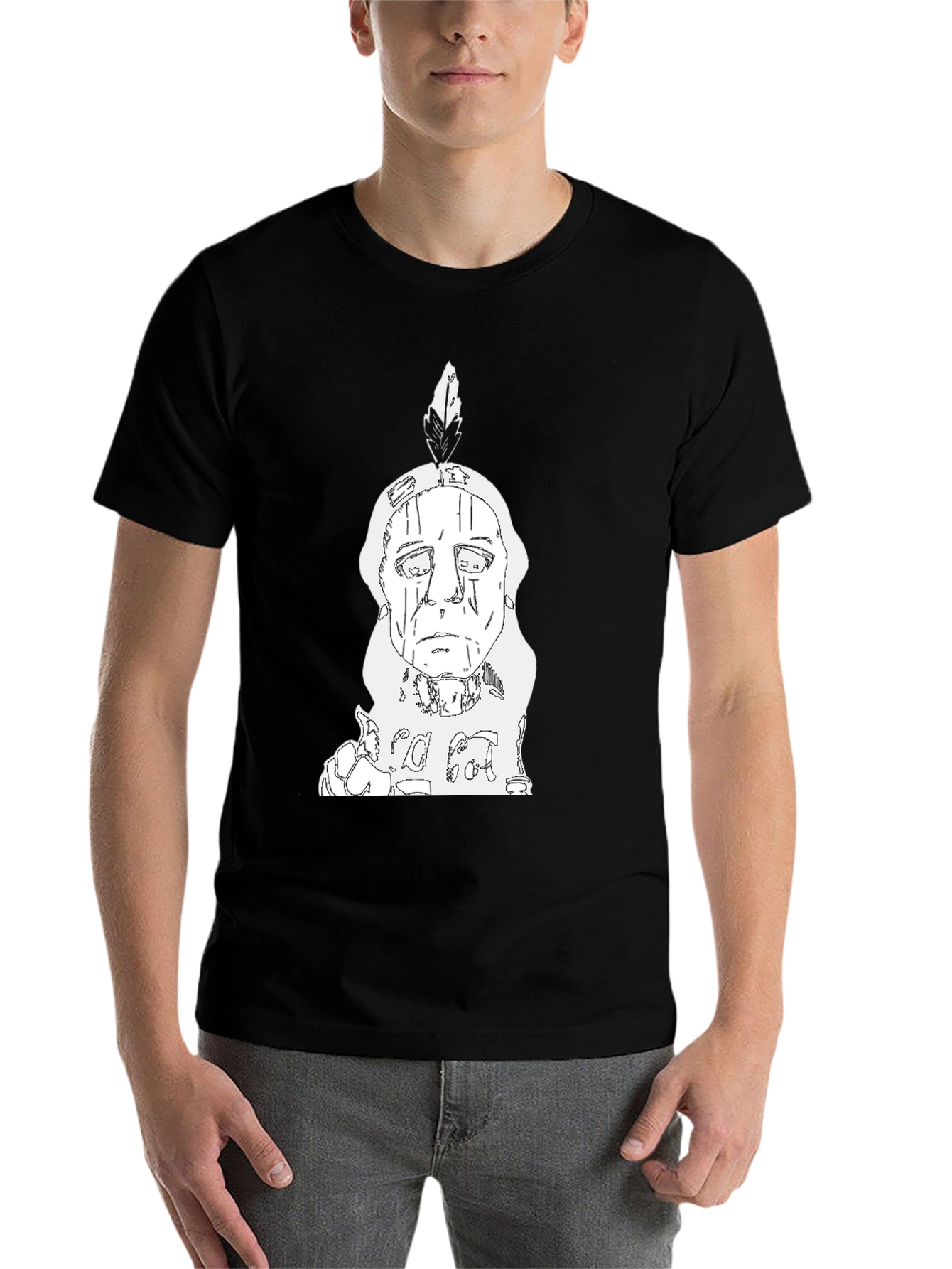 Black Indian Chief T-Shirt - Black Cotton Tee view 7