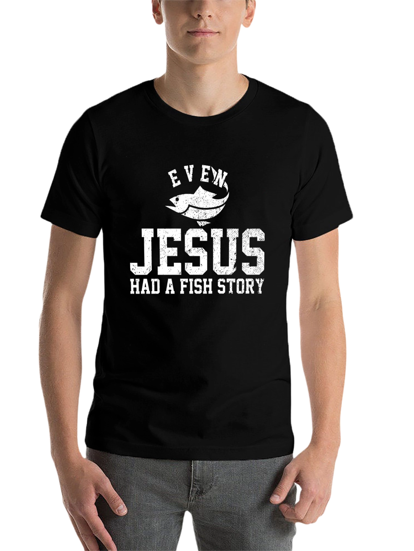 Black Even Jesus Had a Fish Story Graphic T-Shirt view 7