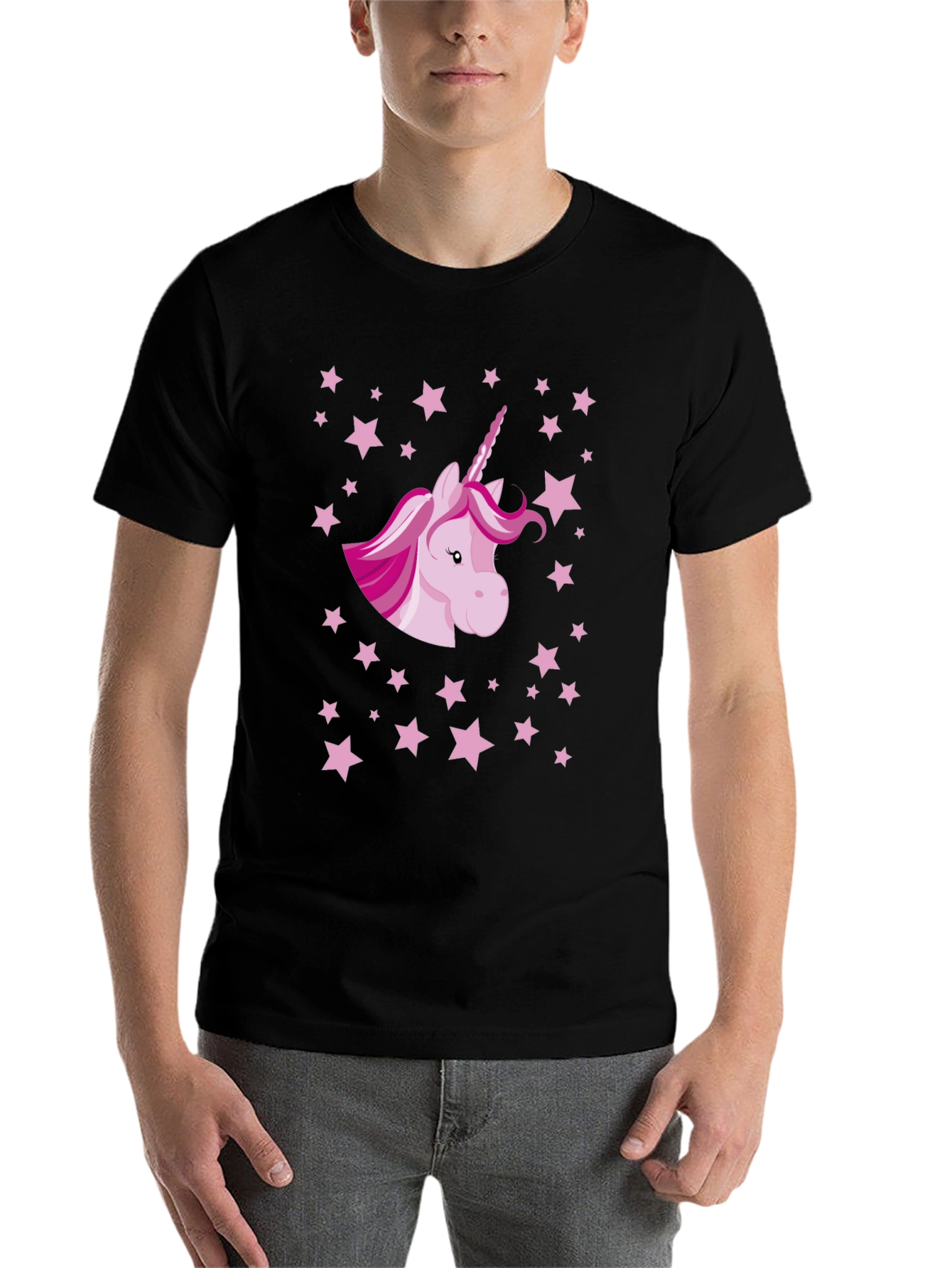 Black Unicorn Starry Night Graphic Tee - Black Cotton T-Shirt view 7