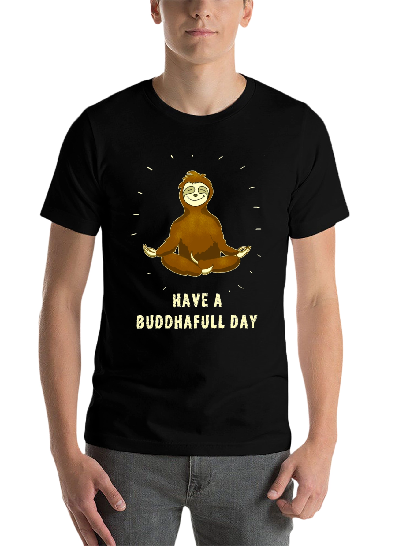 Black Buddha Sloth Graphic T-Shirt view 7