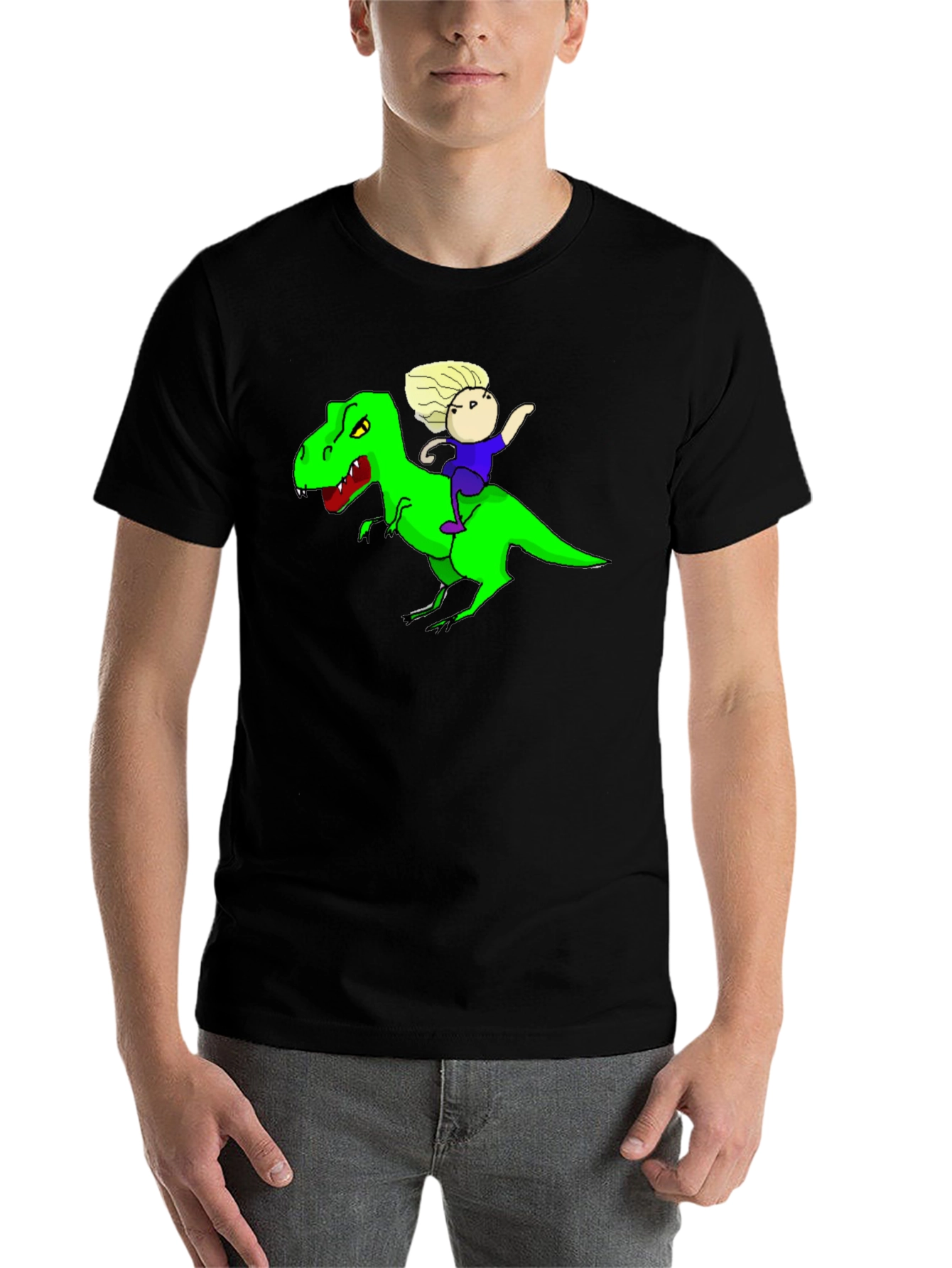 Black Dino Rider Graphic Tee - Black Cotton T-Shirt view 7