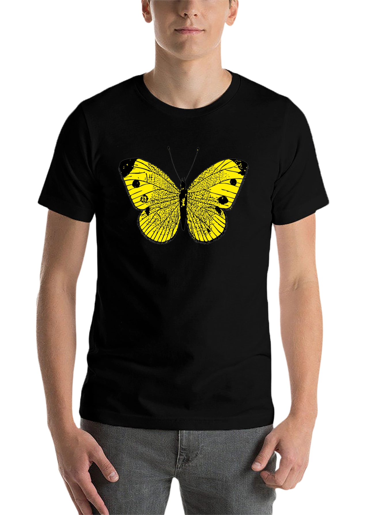 Black Butterfly Graphic Tee - Bold Yellow Insect Print view 7