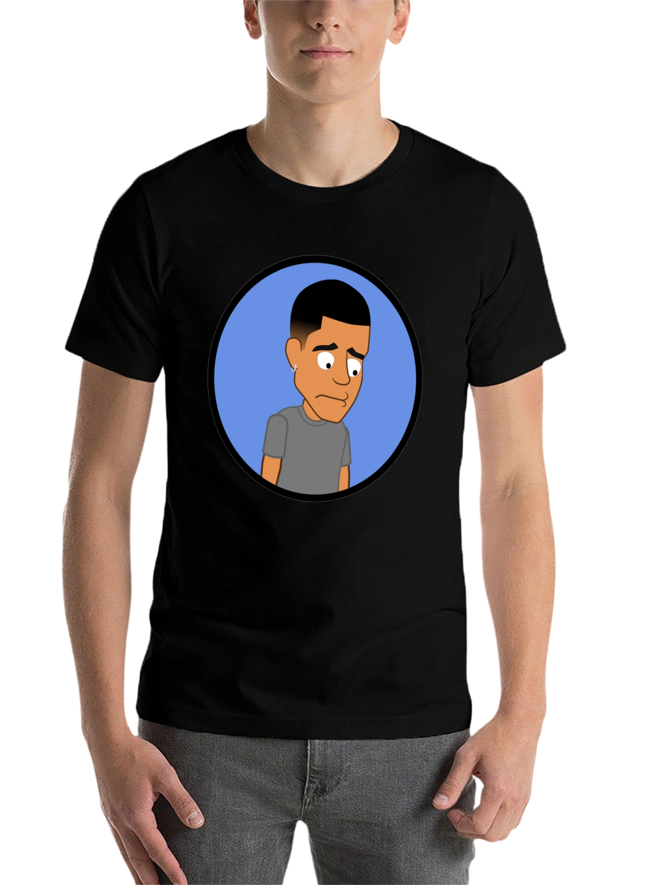 Black Cartoon Portrait Black Tee view 7