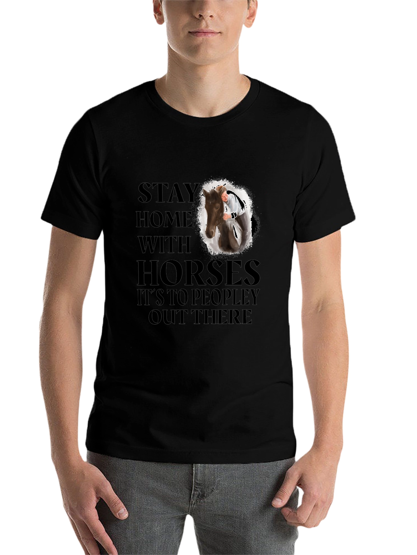 Black Stay Home With Horses Graphic Tee view 7