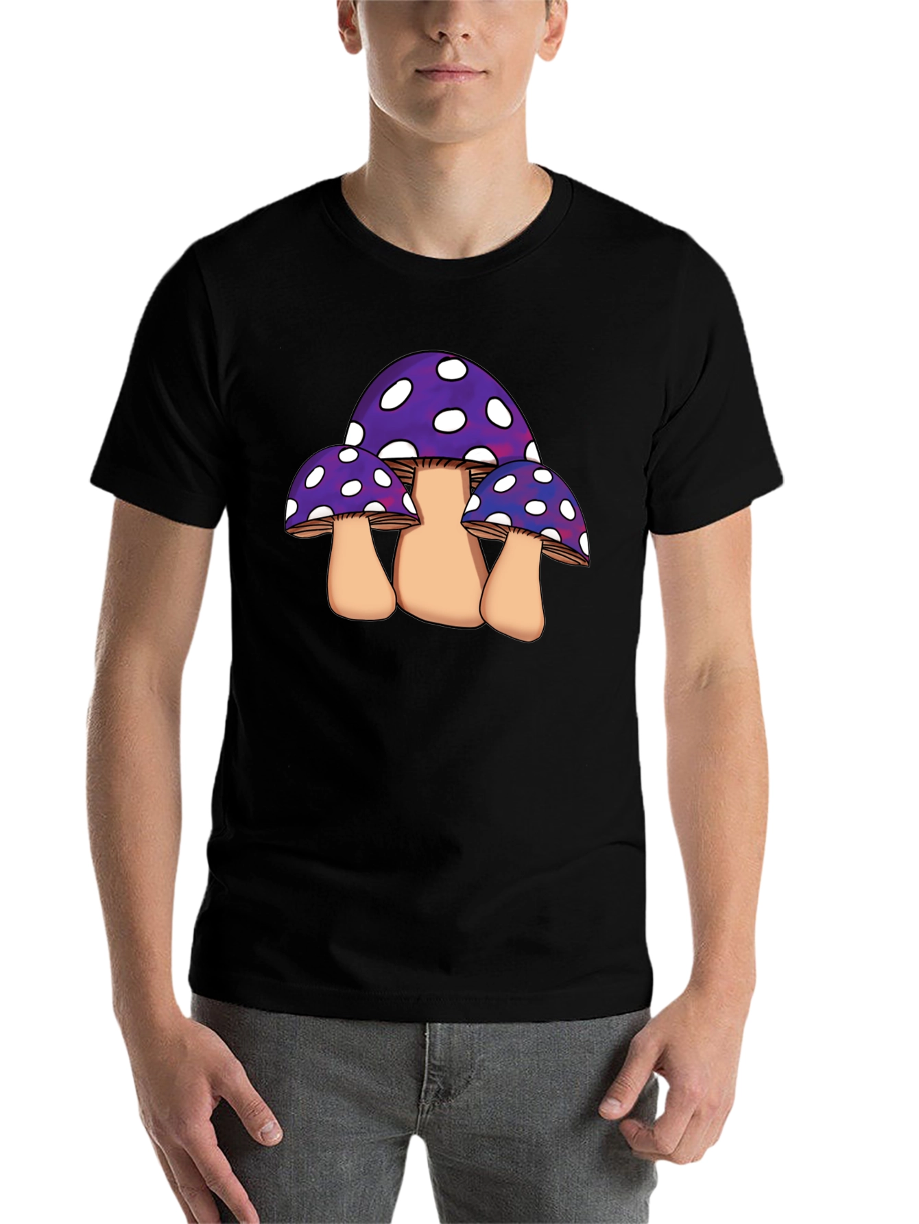 Black Funky Mushroom Graphic Tee - Black Cotton Blend view 7