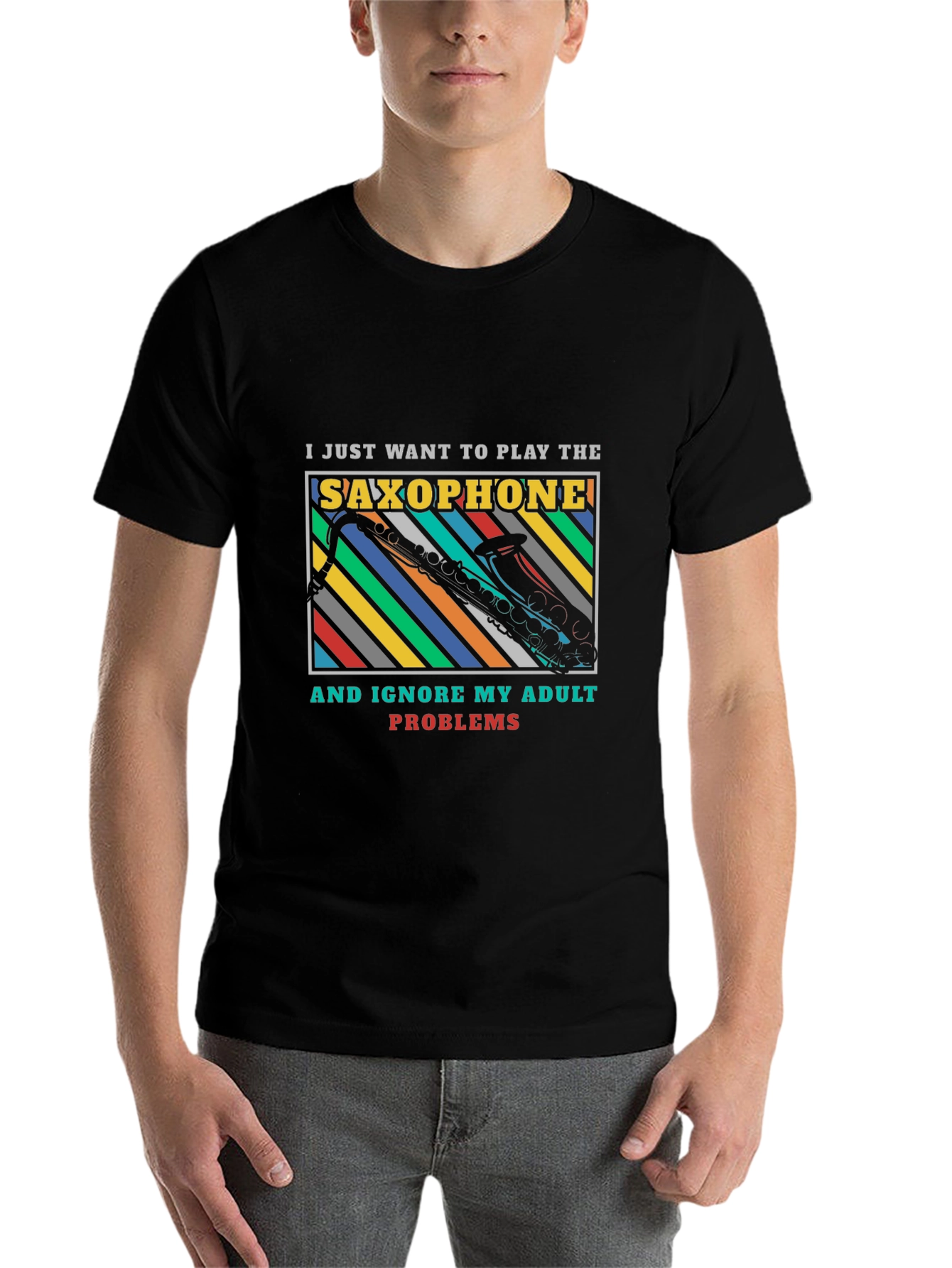 Black Saxophone Adult Problems Graphic T-Shirt view 7