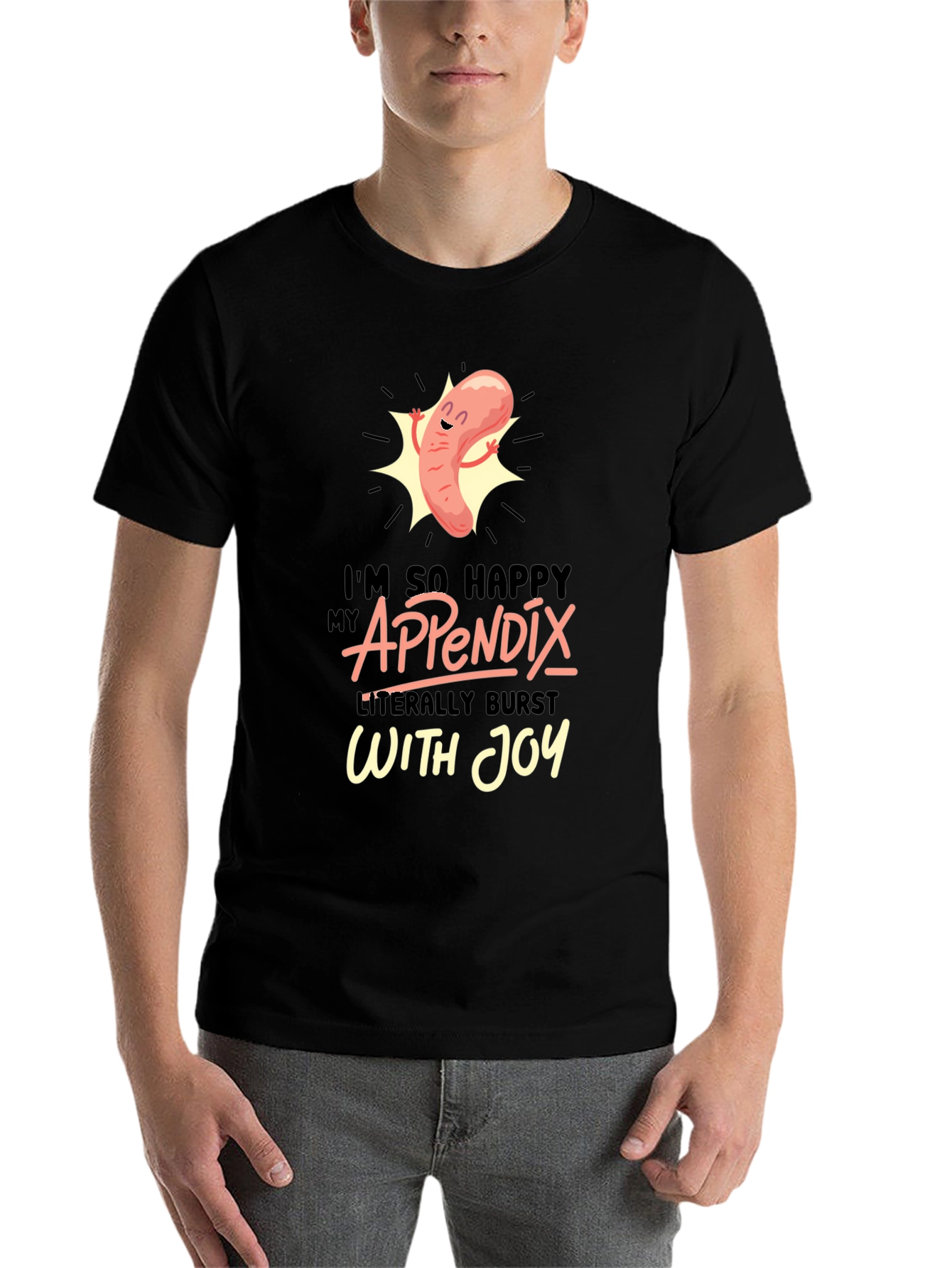 Black Funny Appendix Burst With Joy Graphic T-Shirt view 7