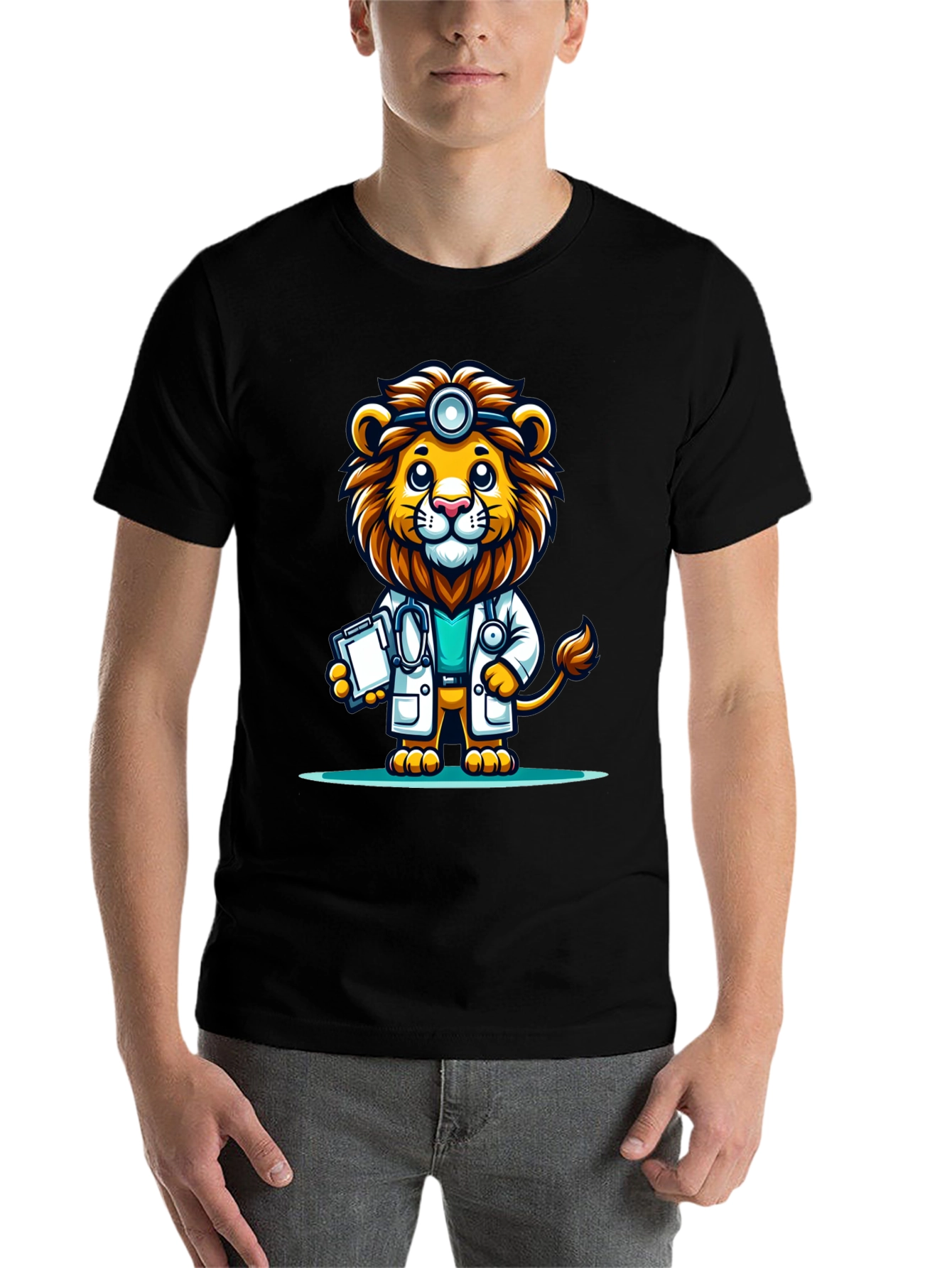 Black Lion Doctor Graphic Tee - Cute Cartoon Animal T-Shirt view 7