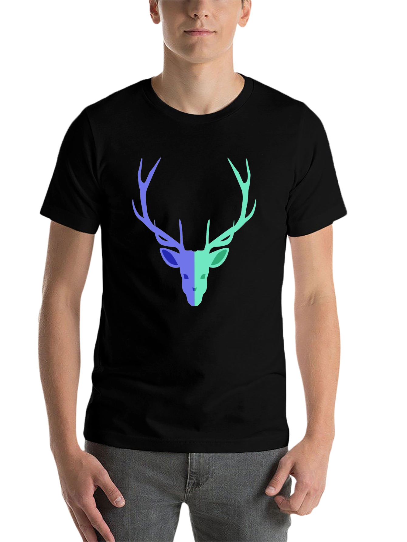 Black Stag Graphic Tee - Modern Deer Design Black T-Shirt view 7