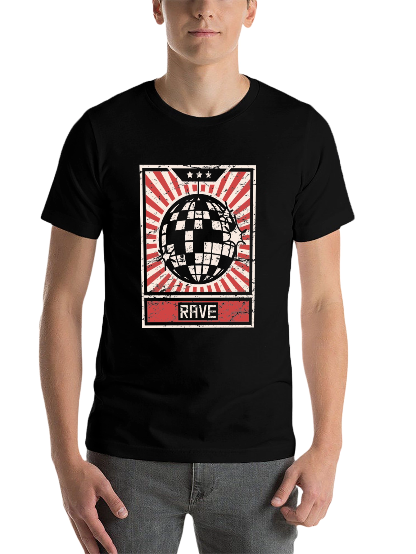 Black Rave Retro Disco Ball T-Shirt view 7