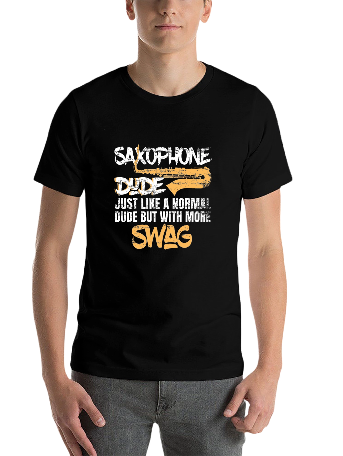Black Saxophone Dude Graphic T-Shirt - Musician Swag Tee view 7