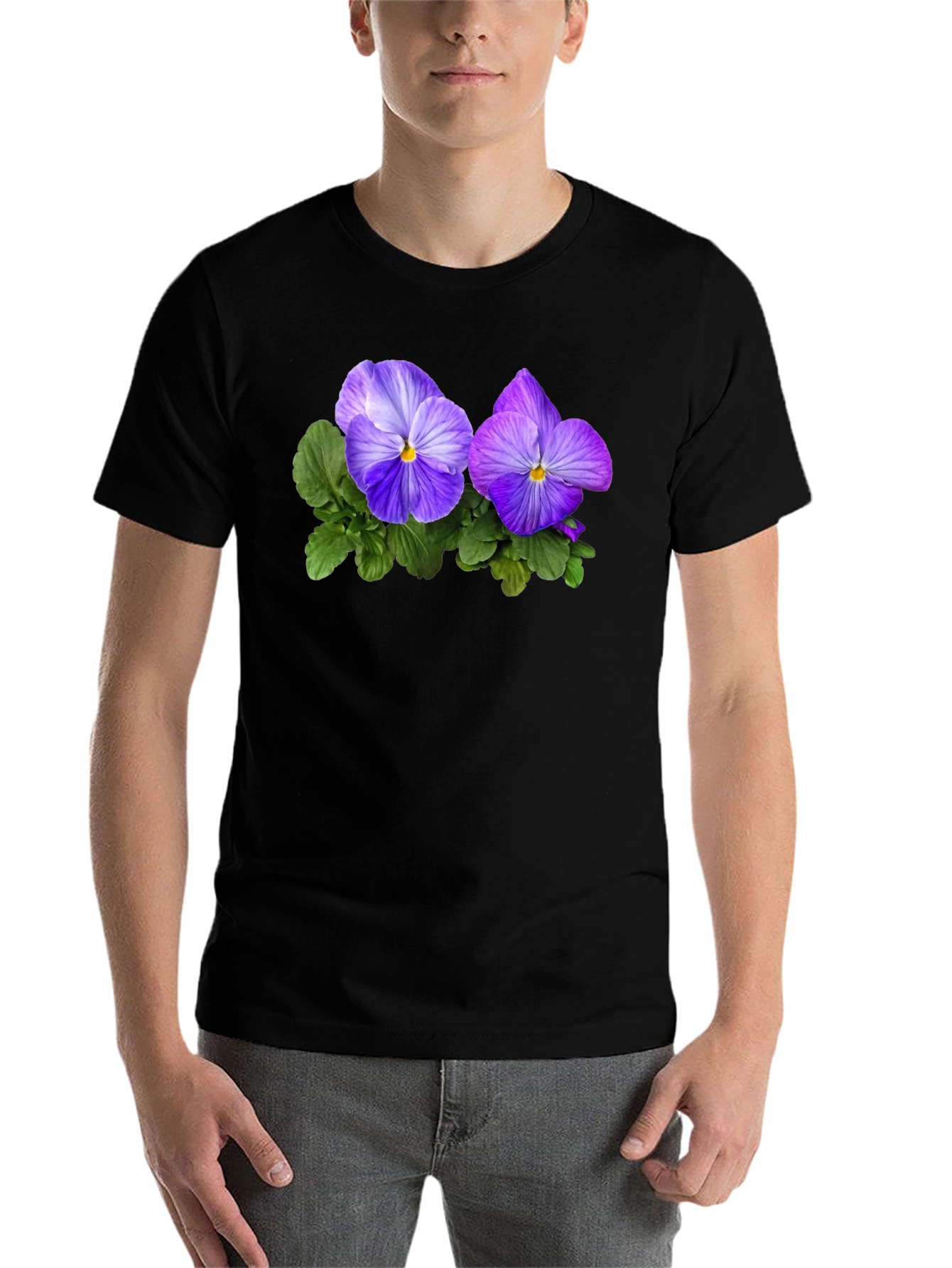 Black Floral Pansy Graphic Tee - Black view 7