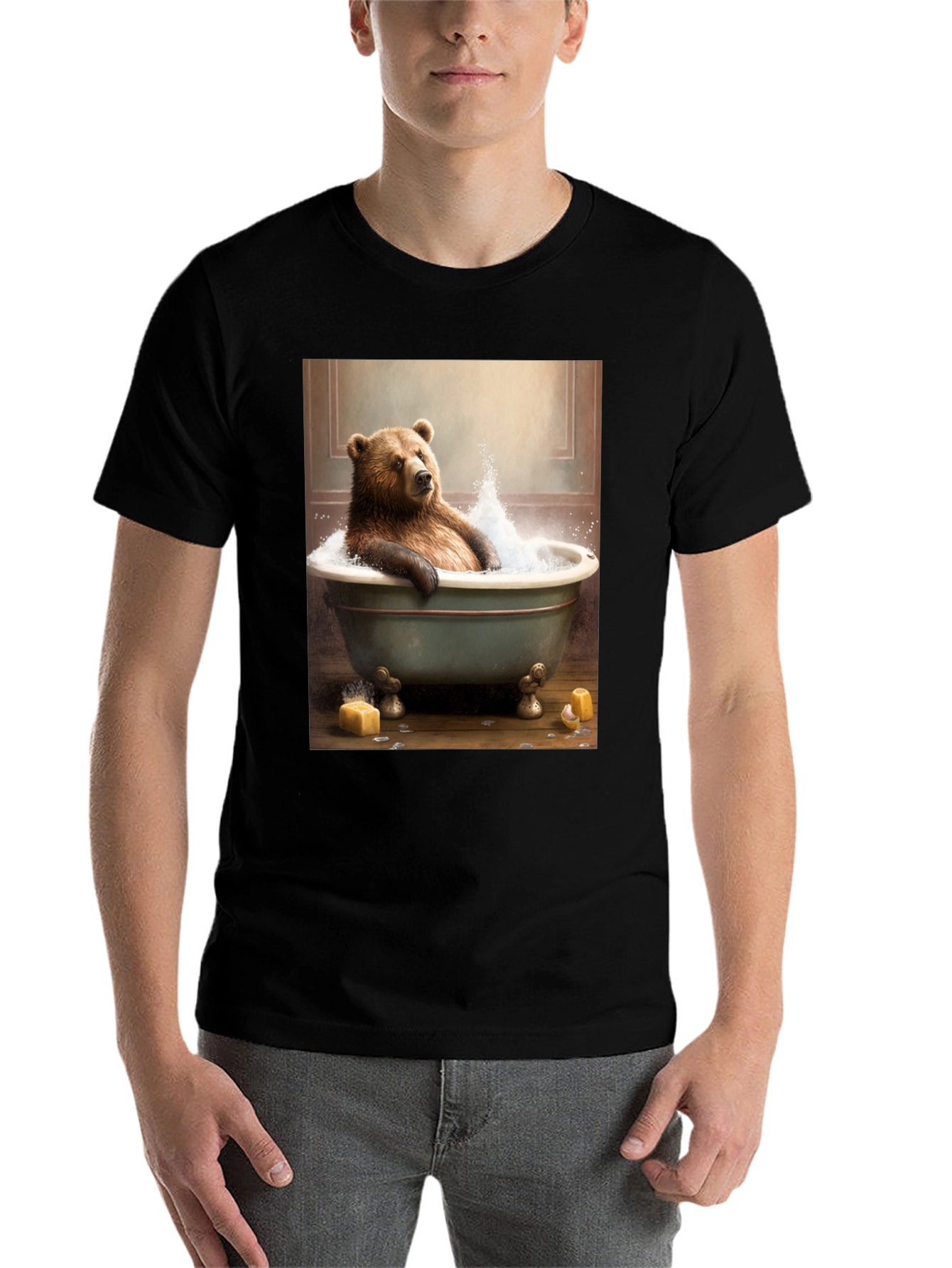 Black Bear in Tub T-Shirt - Humorous Animal Graphic Tee view 7