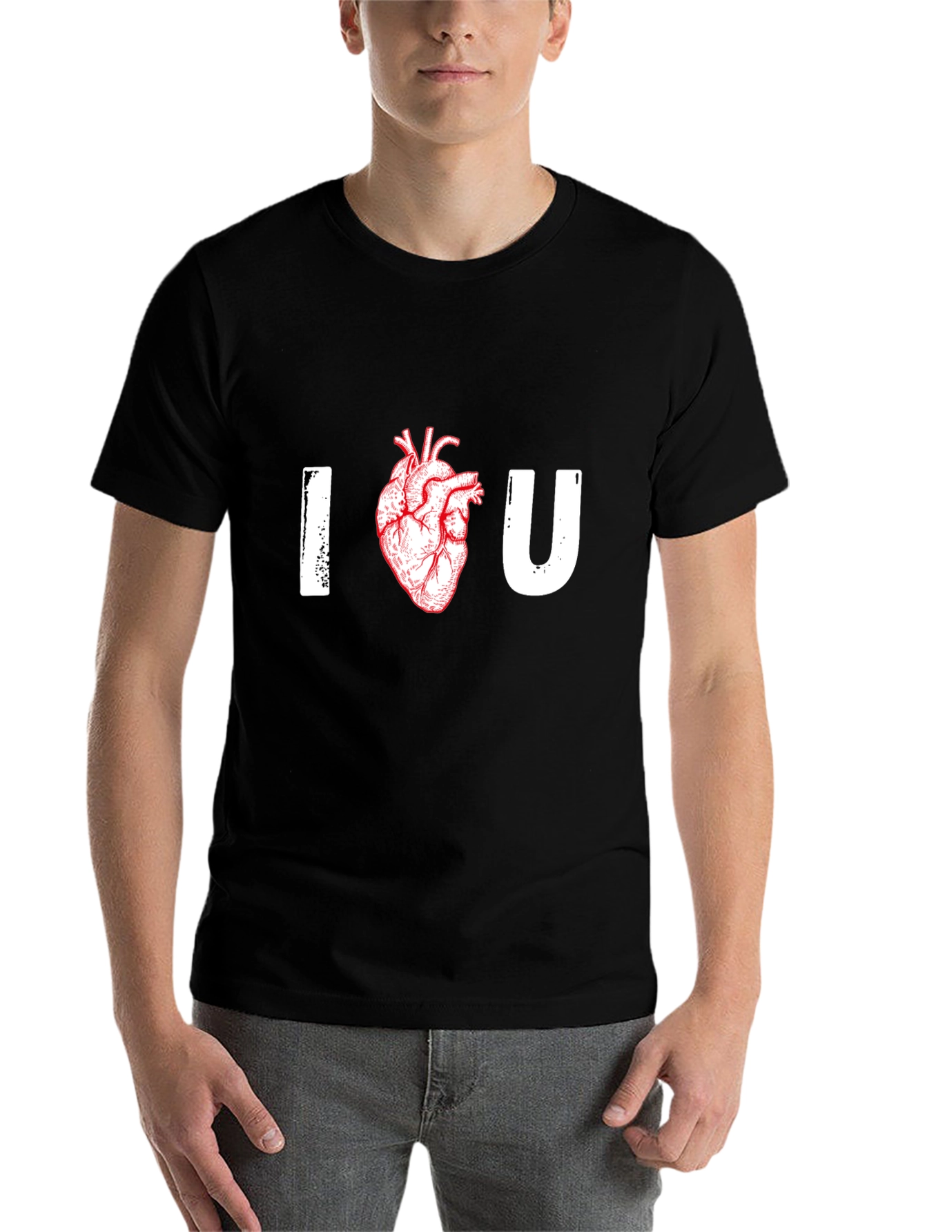 Black I Heart U Graphic Tee - Anatomical Heart T-Shirt view 7