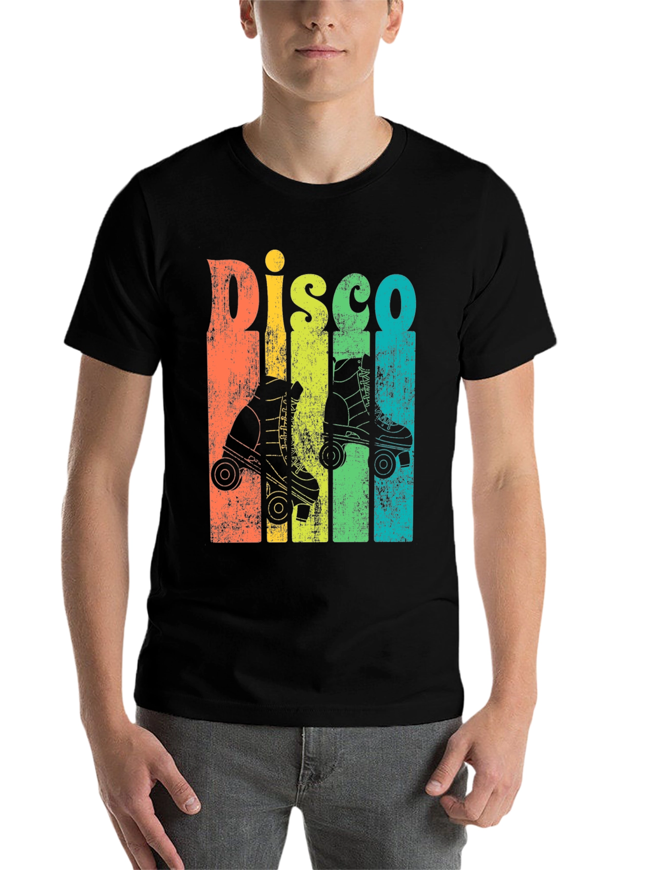 Black Retro Disco Roller Skate T-Shirt - Vintage Style view 7