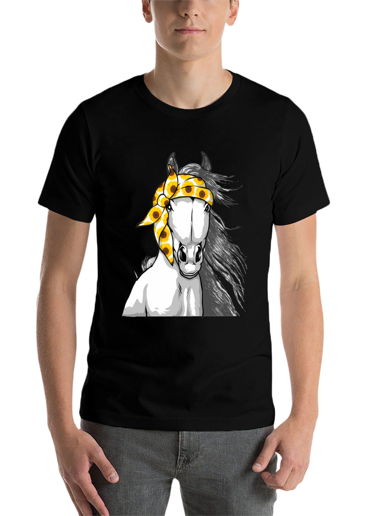Black Horse Sunflower Bandana Graphic Tee view 7