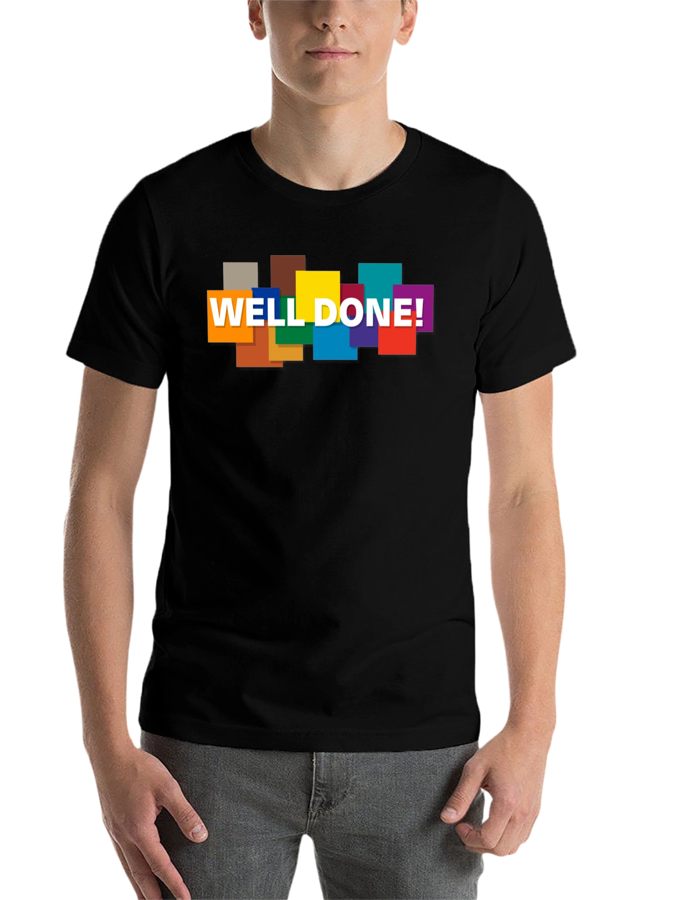 Black Well Done! Graphic Print Crew Neck T-Shirt view 7