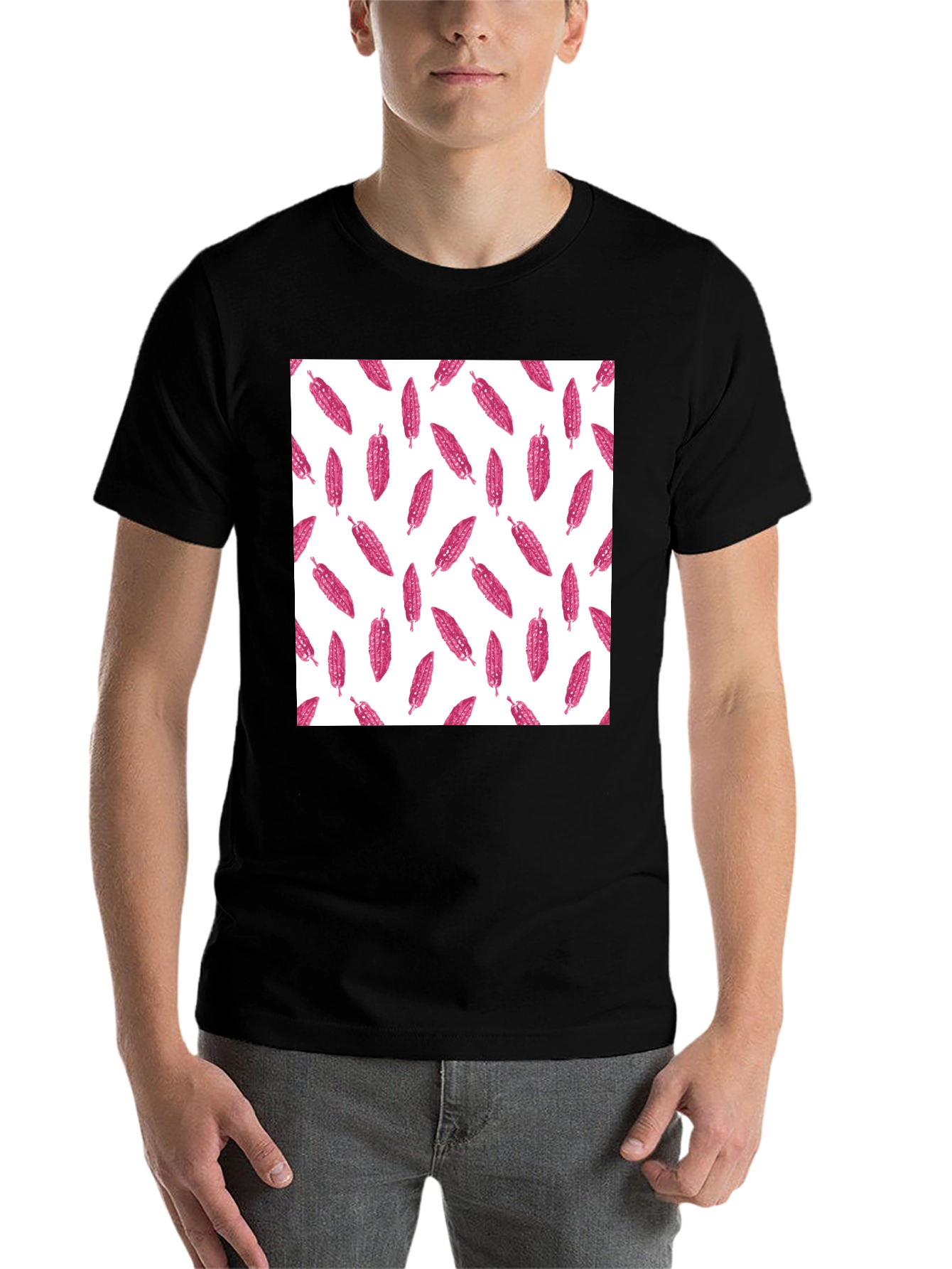 Black Black Tee with Pink Corn Pattern view 7