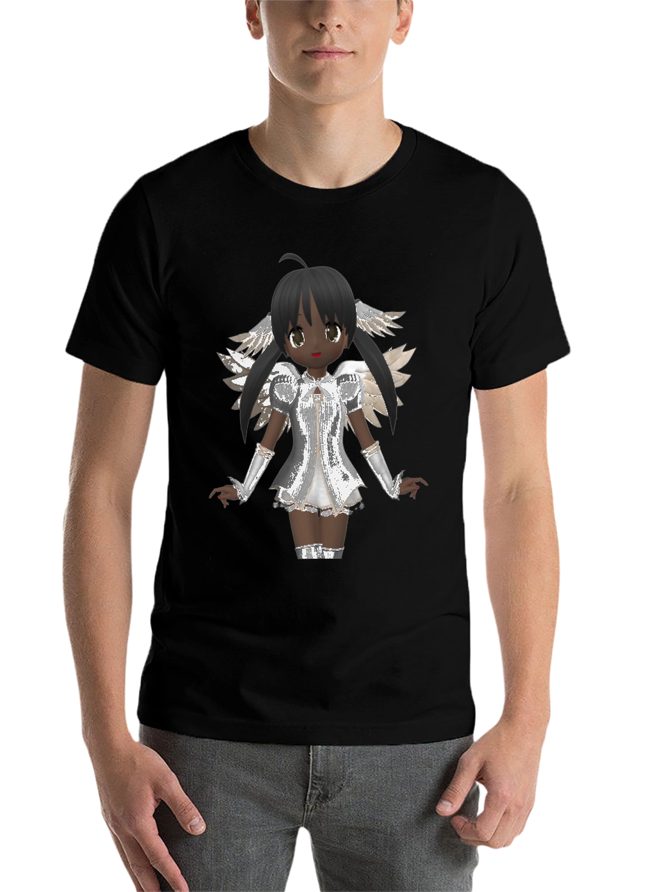 Black Anime Angel Graphic T-Shirt - Black Cotton Tee view 7