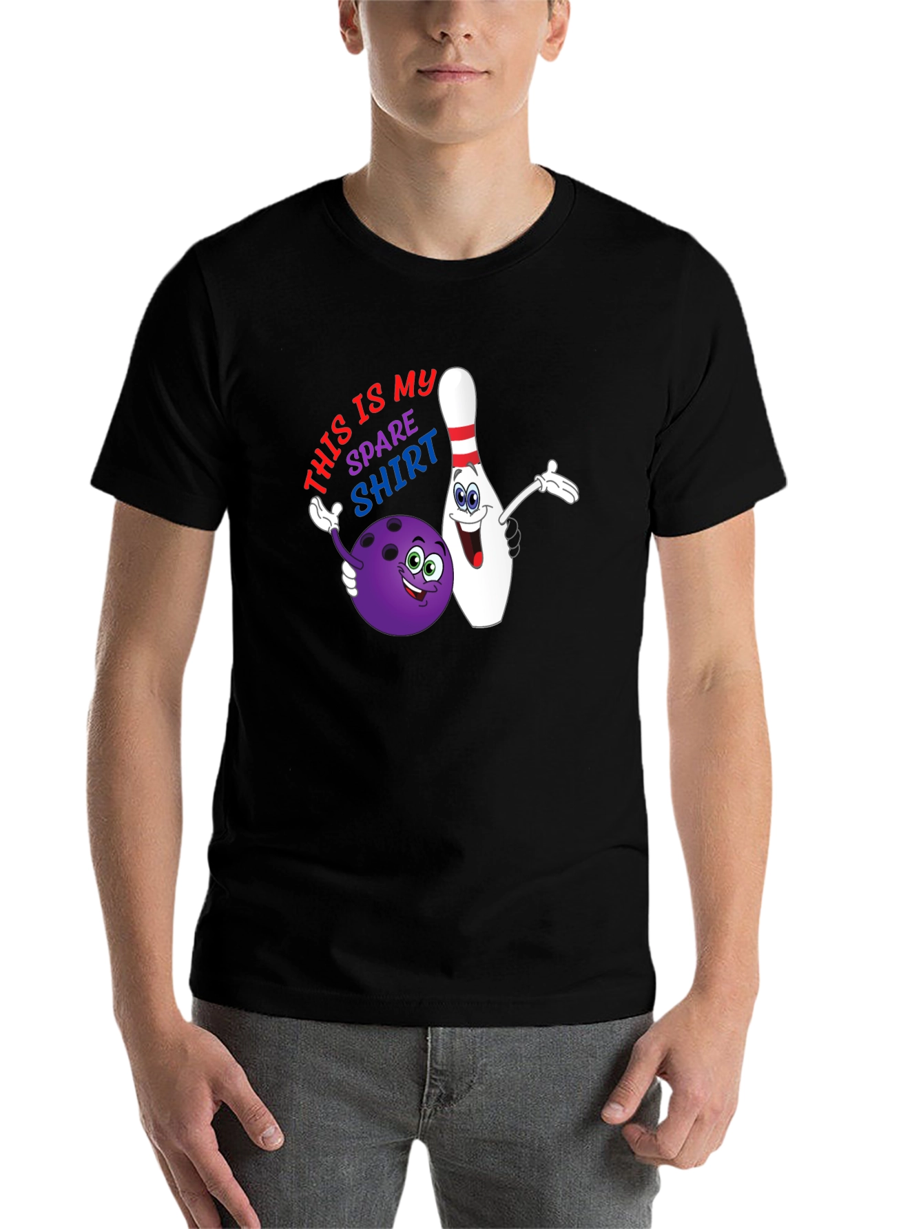 Black Spare Shirt Bowling T-Shirt - Novelty Graphic Tee view 7