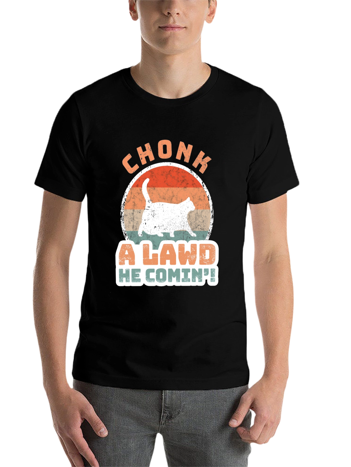 Black Chonk Cat T-Shirt - A Lawd He Comin'! view 7