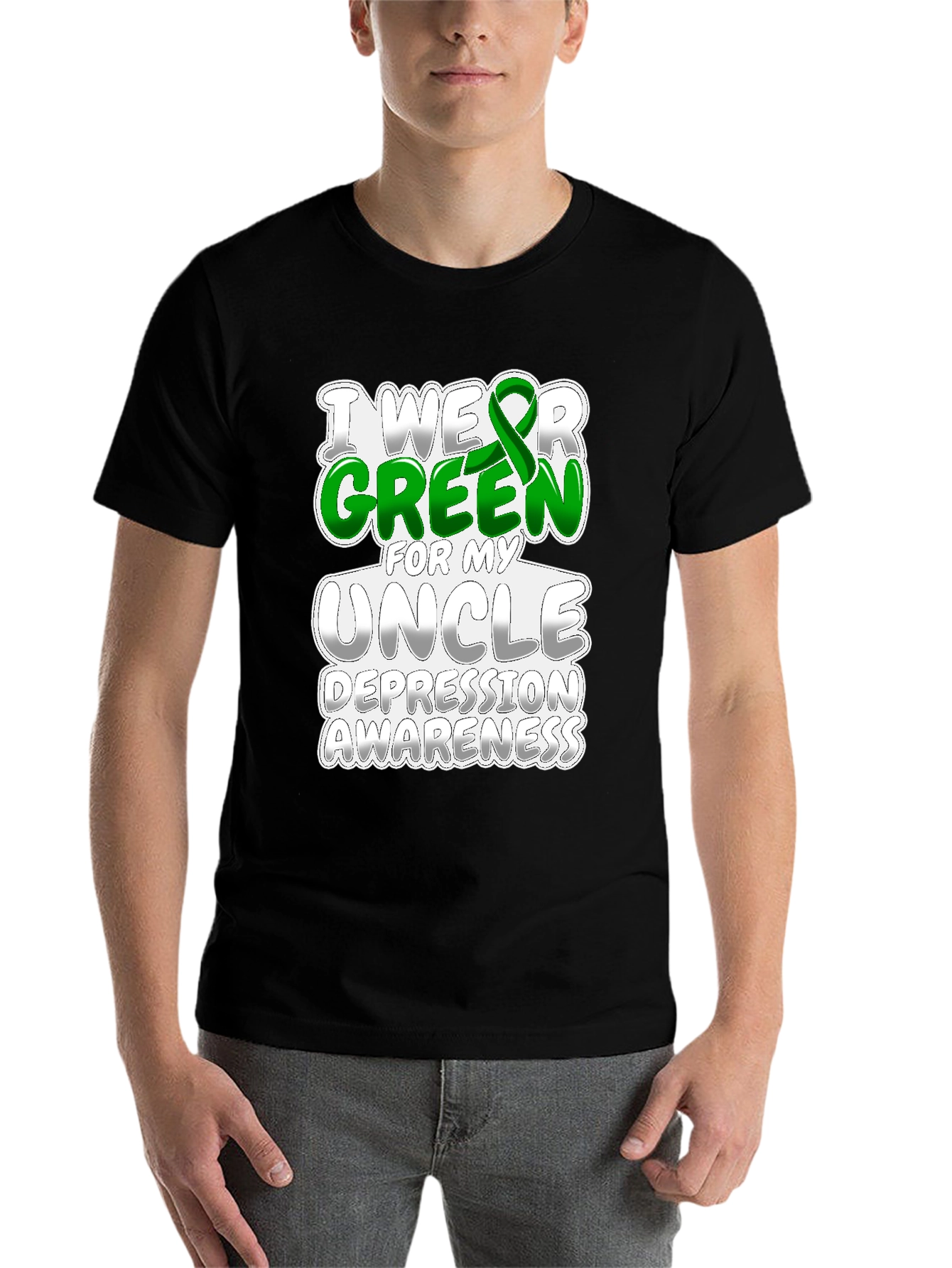 Black I Wear Green for My Uncle Depression Awareness T-Shirt view 7