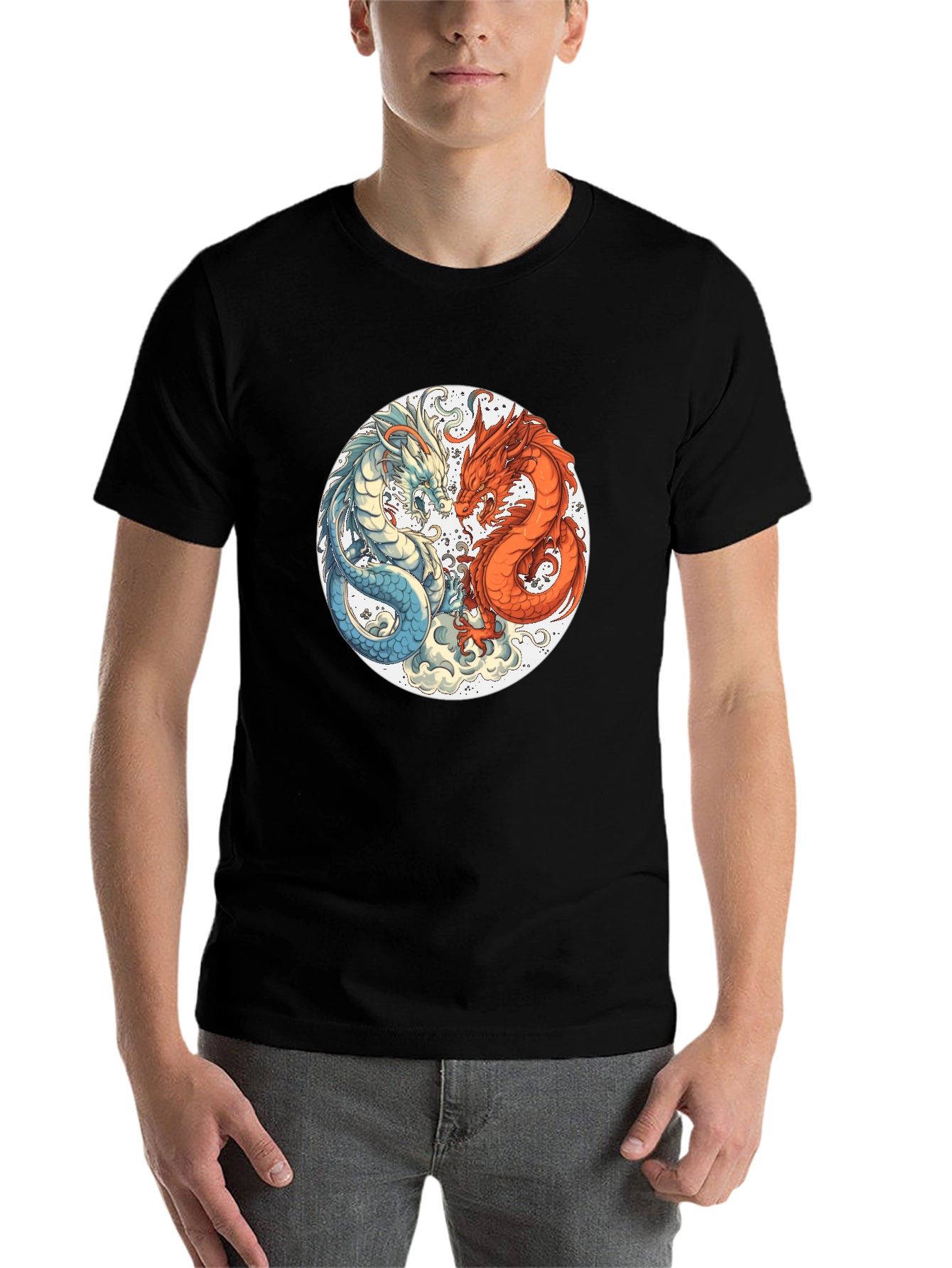Black Yin Yang Dragons Graphic Tee - Black T-Shirt view 7