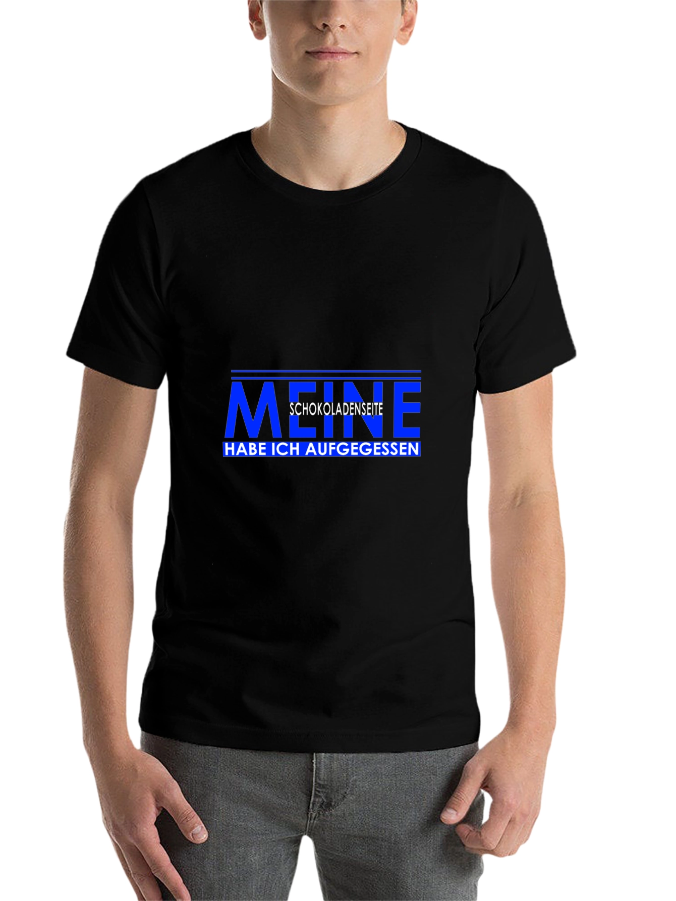 Men's Black T-Shirt with German "Meine Schokoladenseite" Graphic - 7
