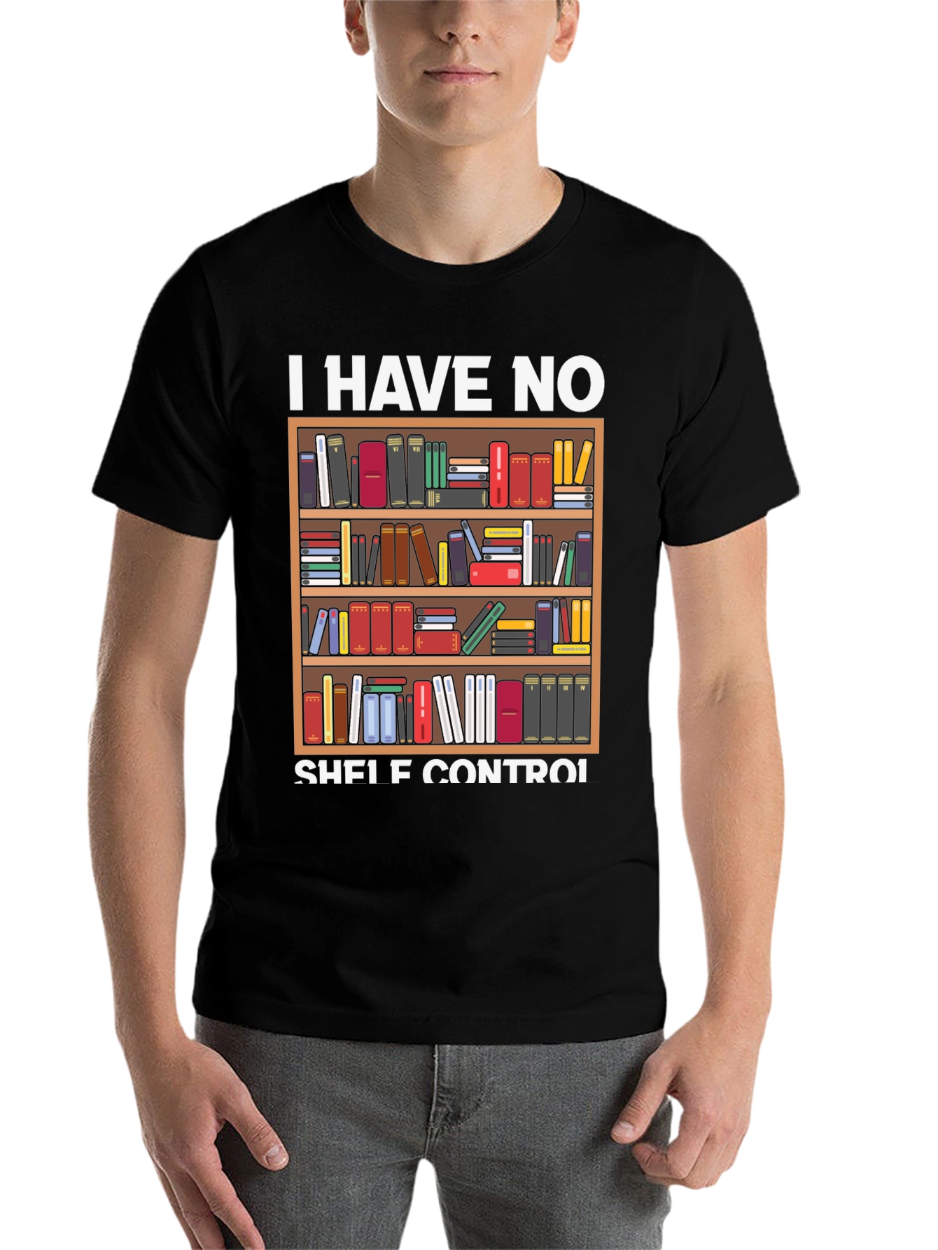 Black I Have No Shelf Control Book Lover T-Shirt view 7