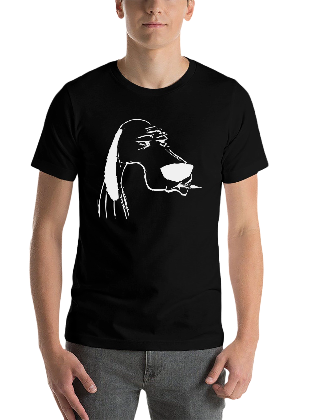 Black Cool Dog Cartoon Tee - Black Cotton Blend view 7