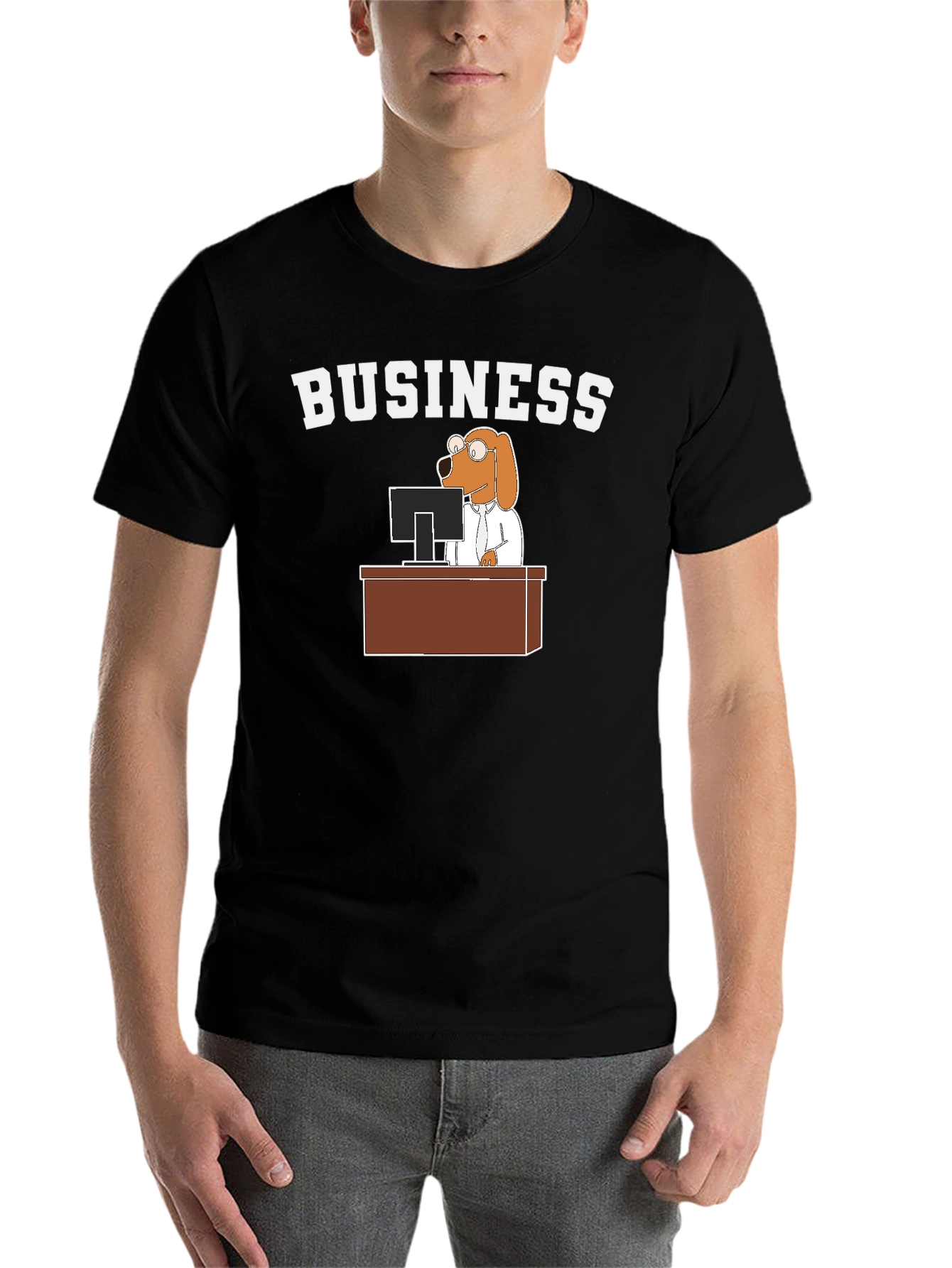 Black Business Dog T-Shirt - Funny Cartoon Tee view 7