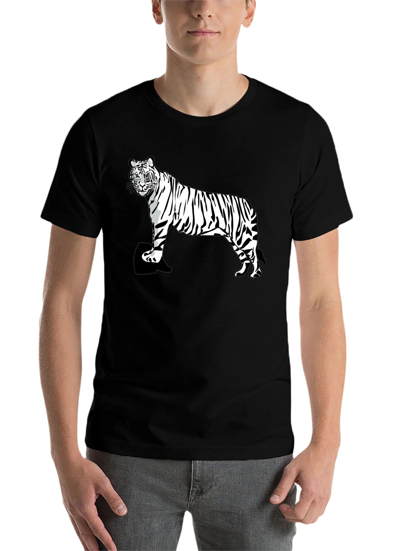 Black White Tiger Graphic Tee - Men's Black T-Shirt view 7