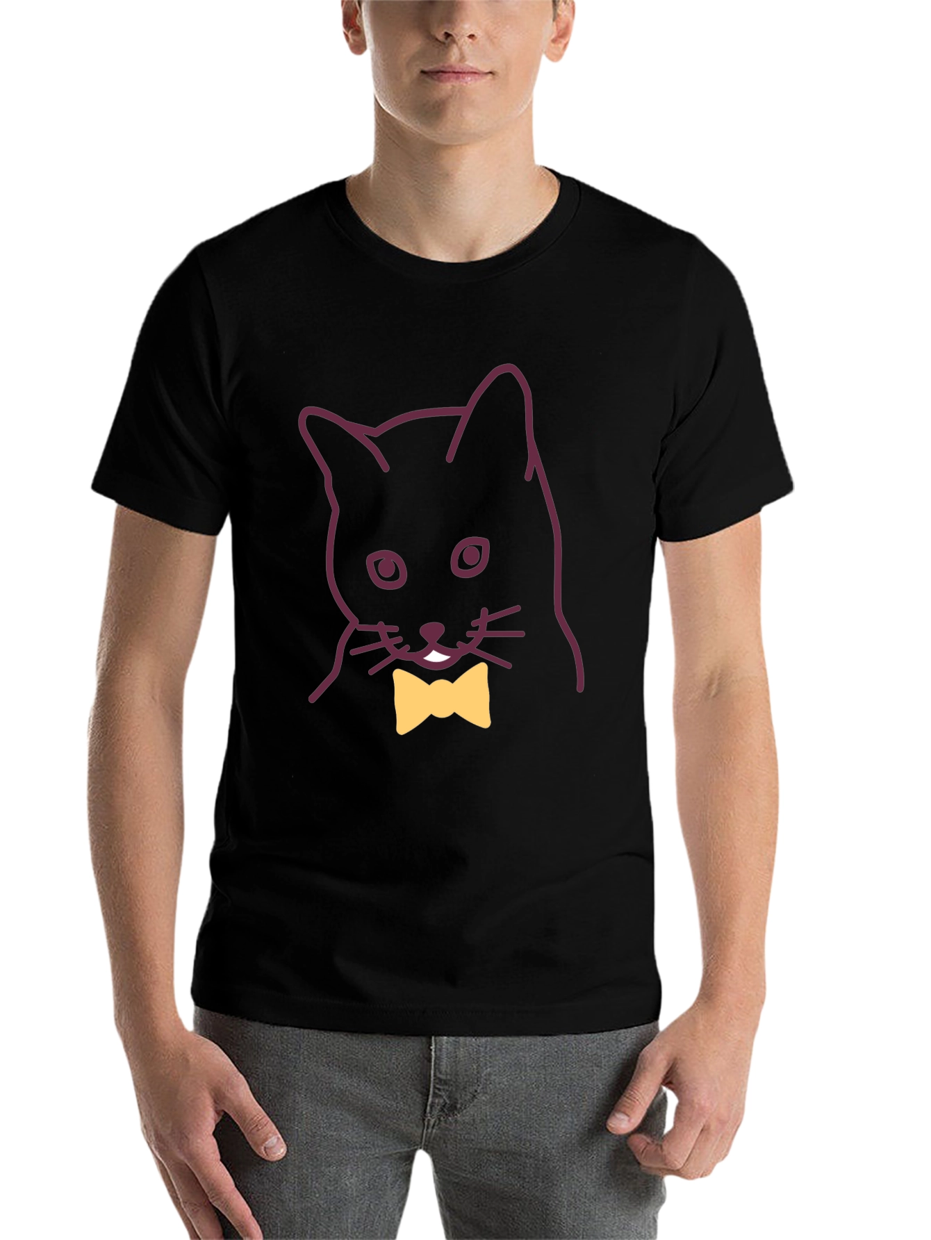 Black Classy Cat Tee - Black Cotton T-Shirt with Bowtie view 7