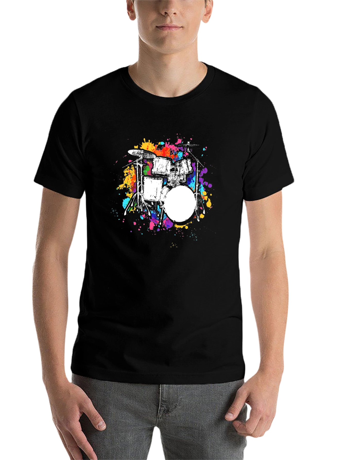 Black Abstract Drum Set Graphic Tee - Black Cotton Blend view 7