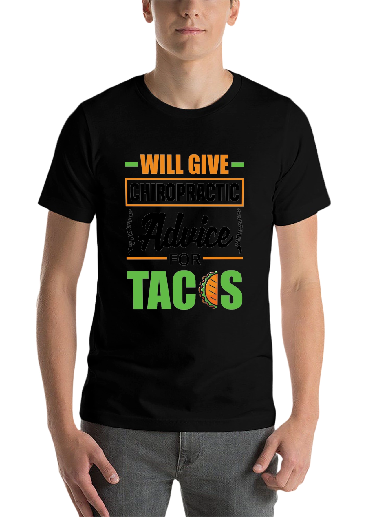 Black Chiropractic Advice for Tacos Graphic Tee view 7