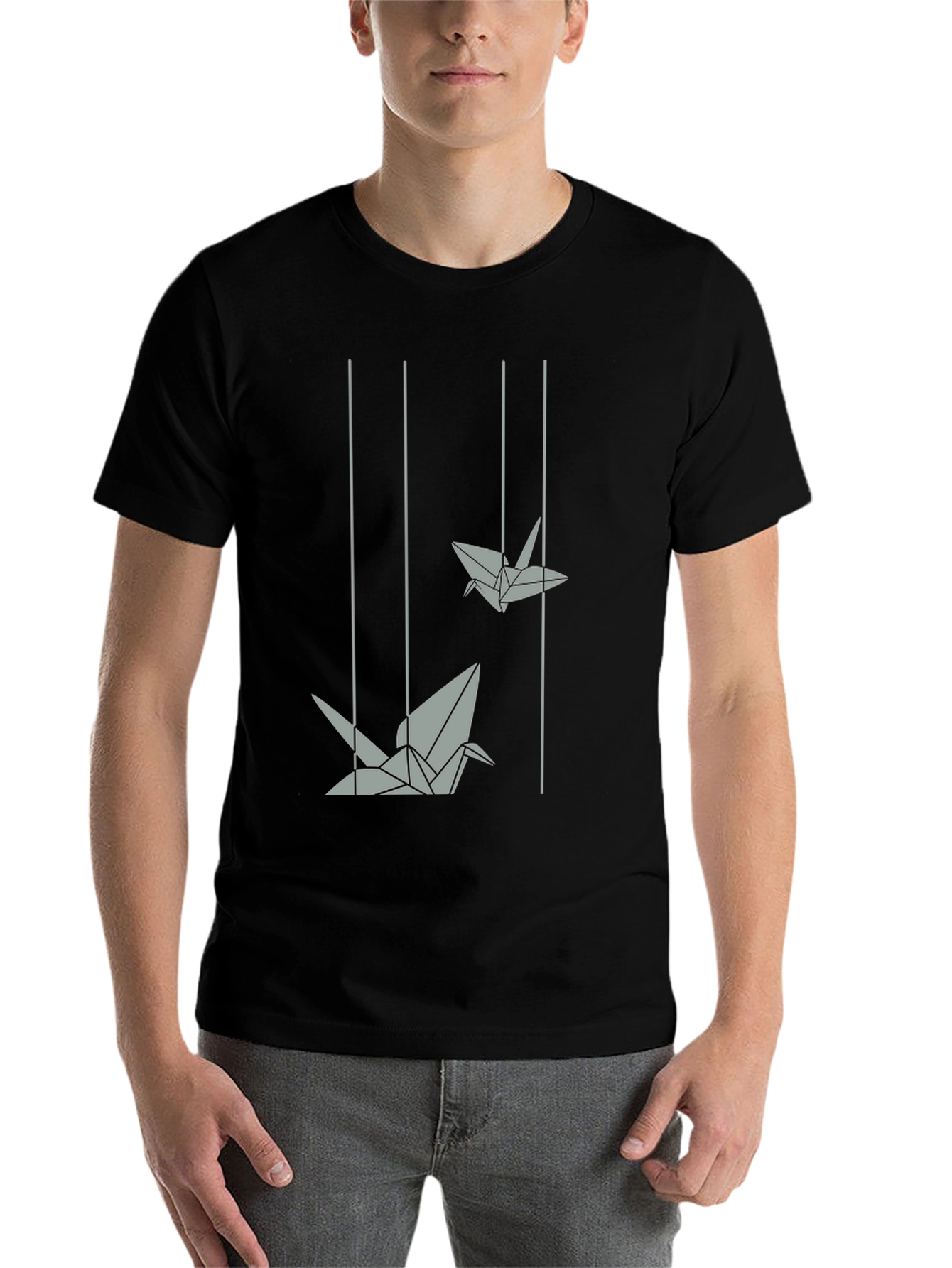 Black Origami Crane Graphic Tee - Modern Style view 7