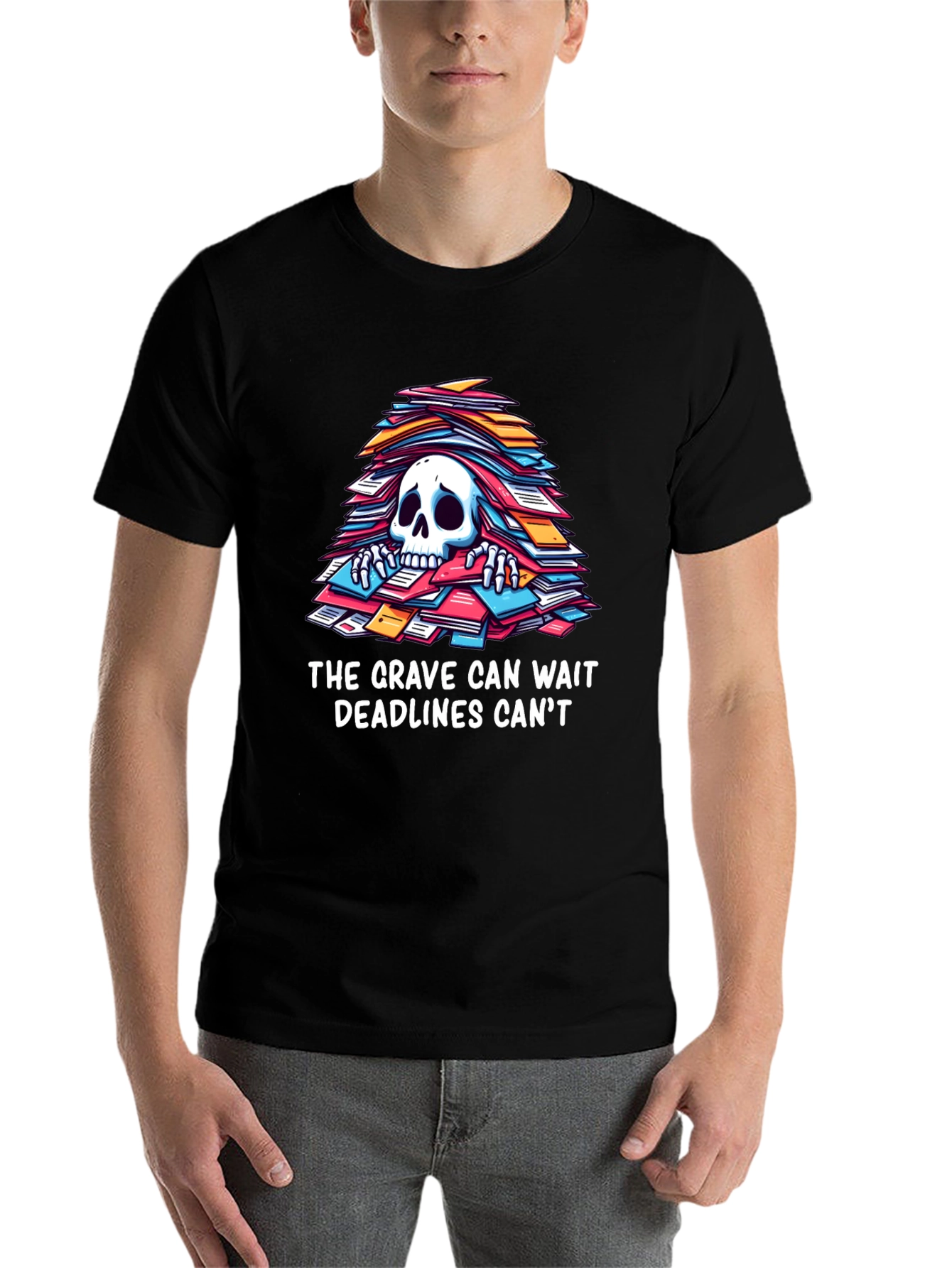 Black Funny Deadline T-Shirt - Grave Can Wait view 7