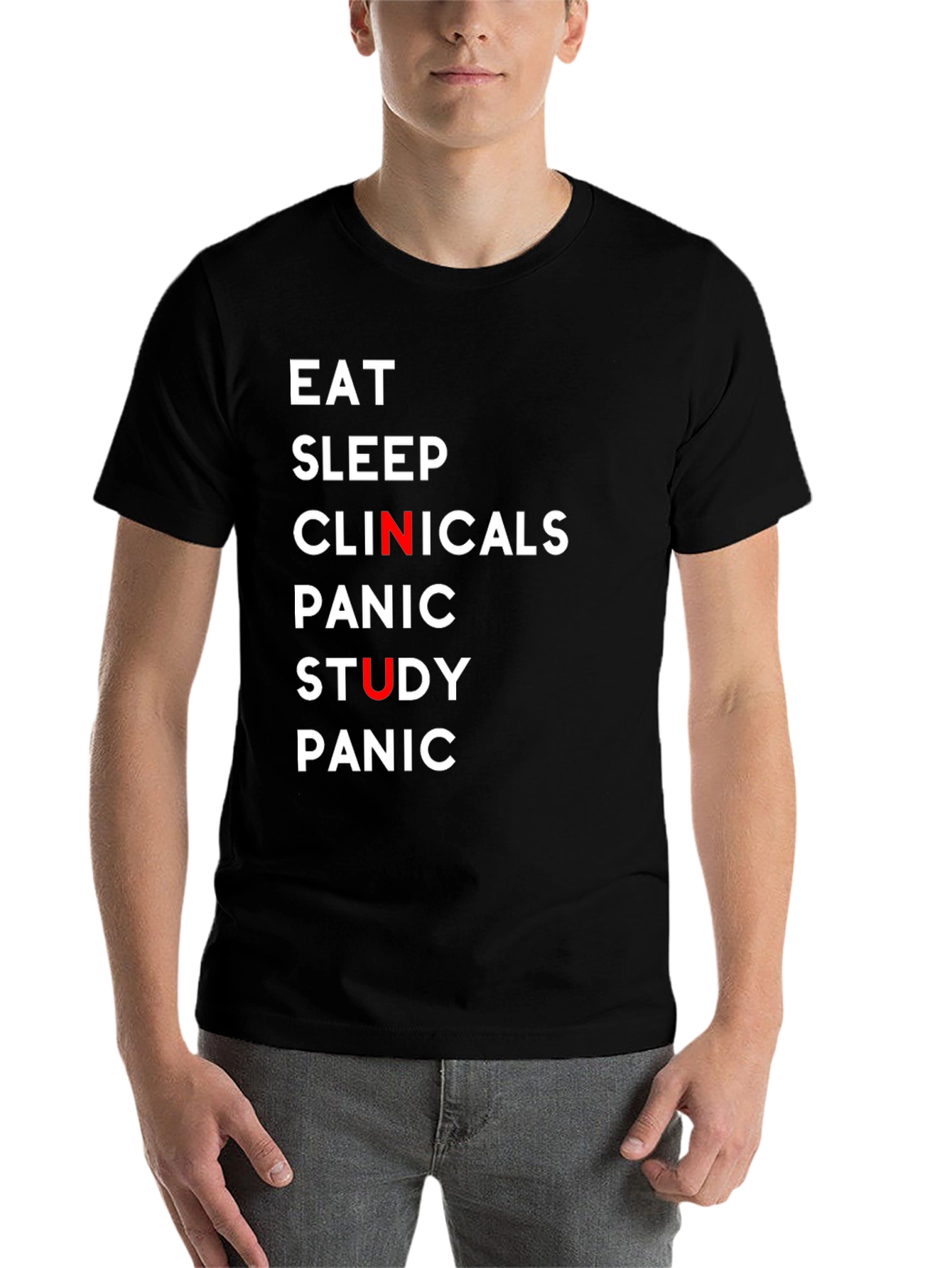 Black Eat Sleep Clinicals Funny T-Shirt view 7