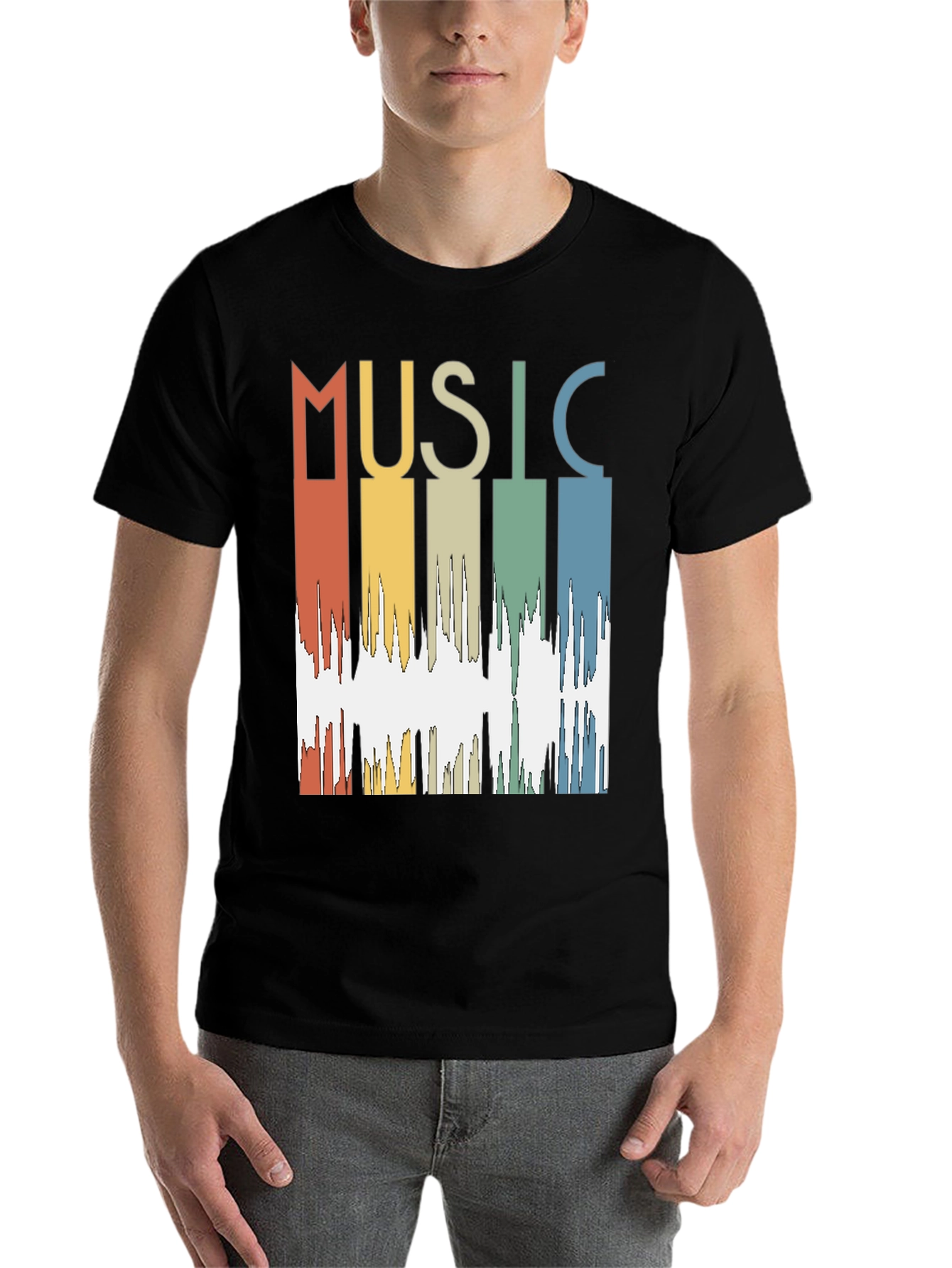 Black Retro Music Waveform Graphic Tee view 7