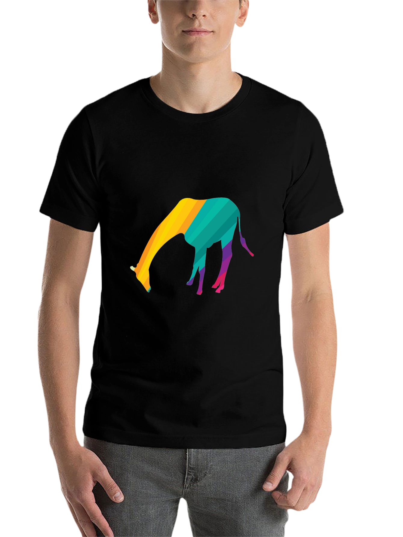 Black Colorful Giraffe Graphic T-Shirt - Black view 7