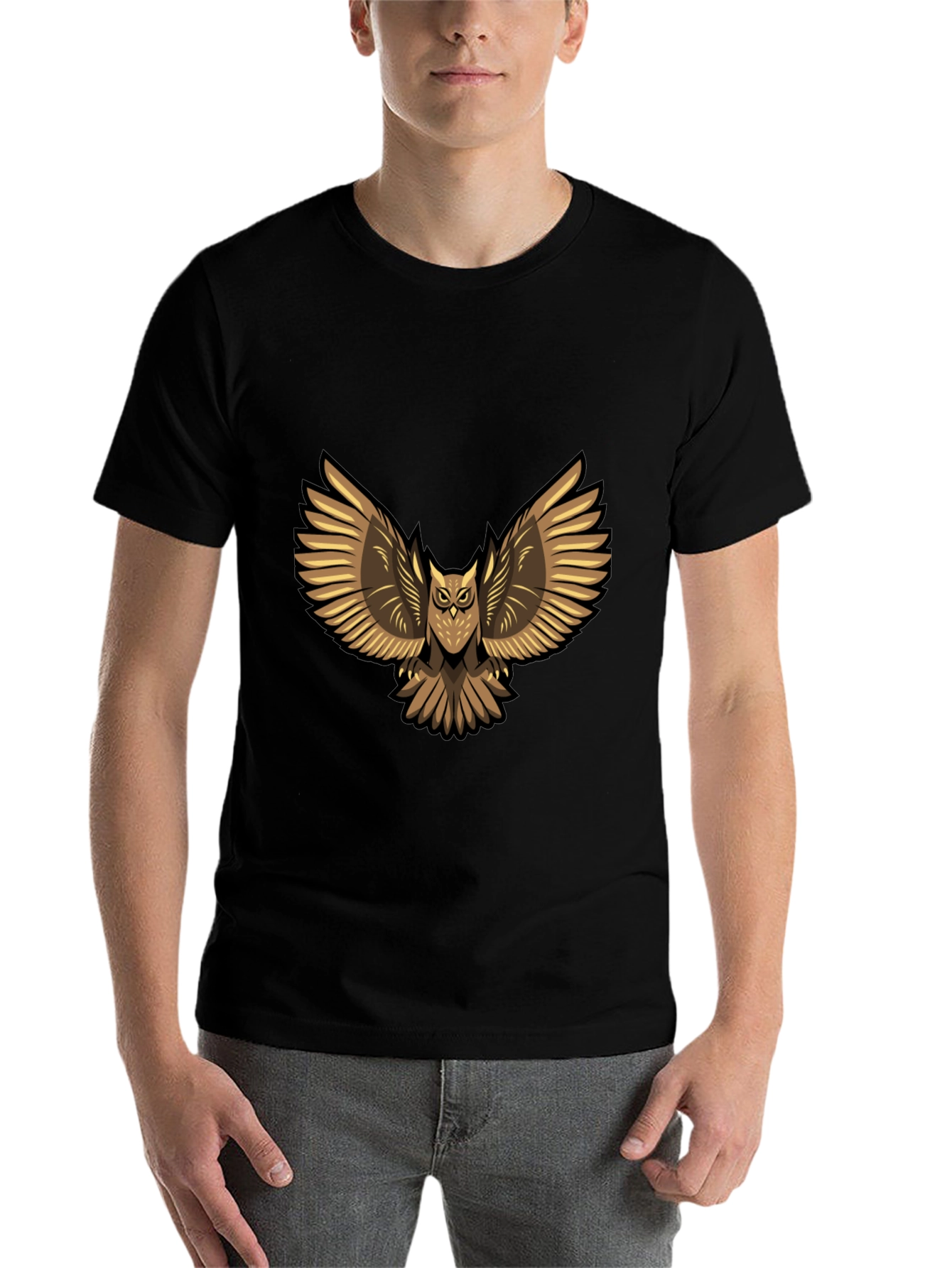 Black Owl Graphic Print Black T-Shirt view 7