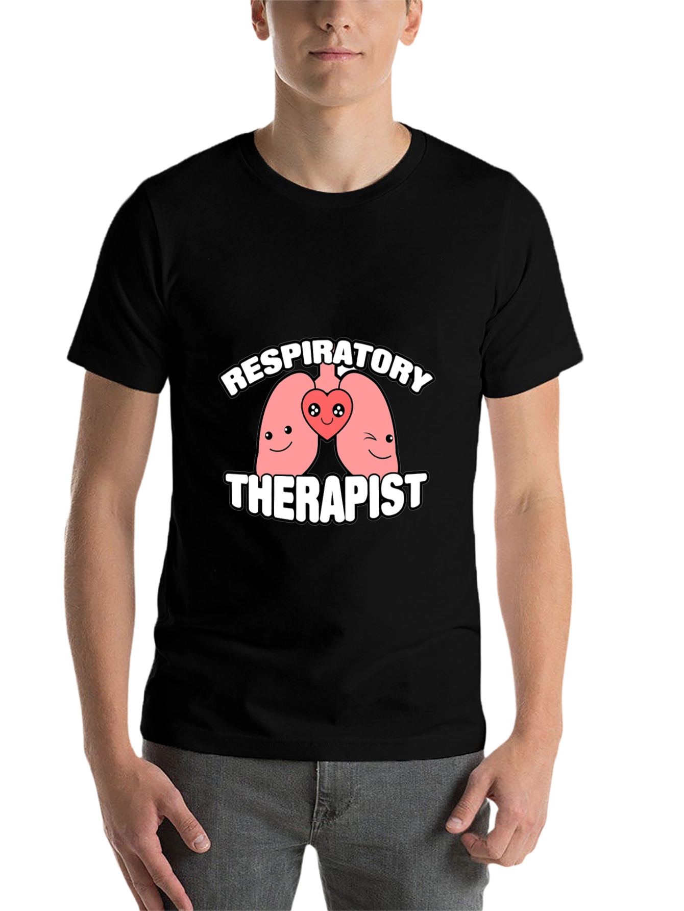 Black Respiratory Therapist Cartoon Lungs Graphic T-Shirt view 7