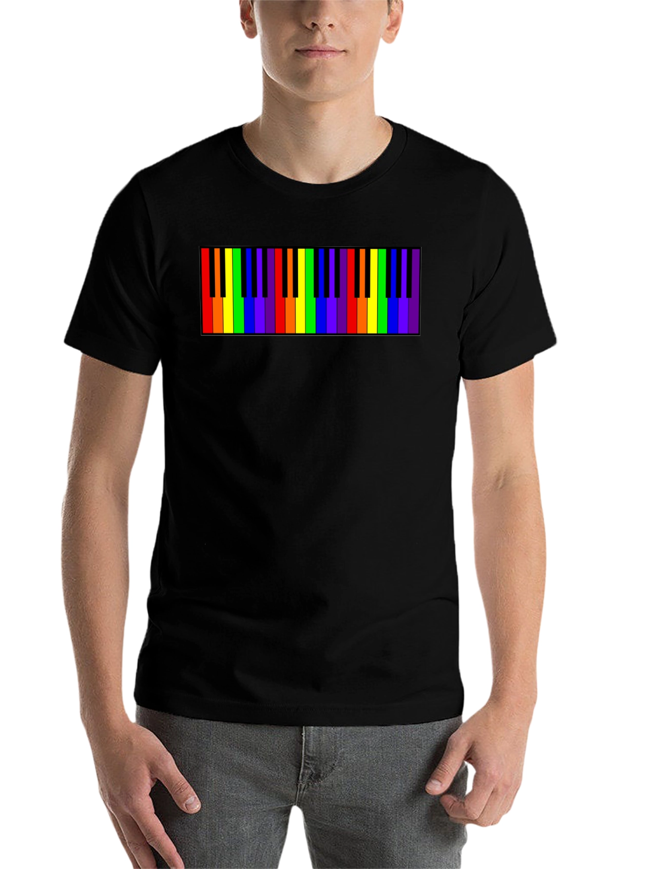Black Rainbow Piano Keys Graphic Tee - Black Cotton T-Shirt view 7