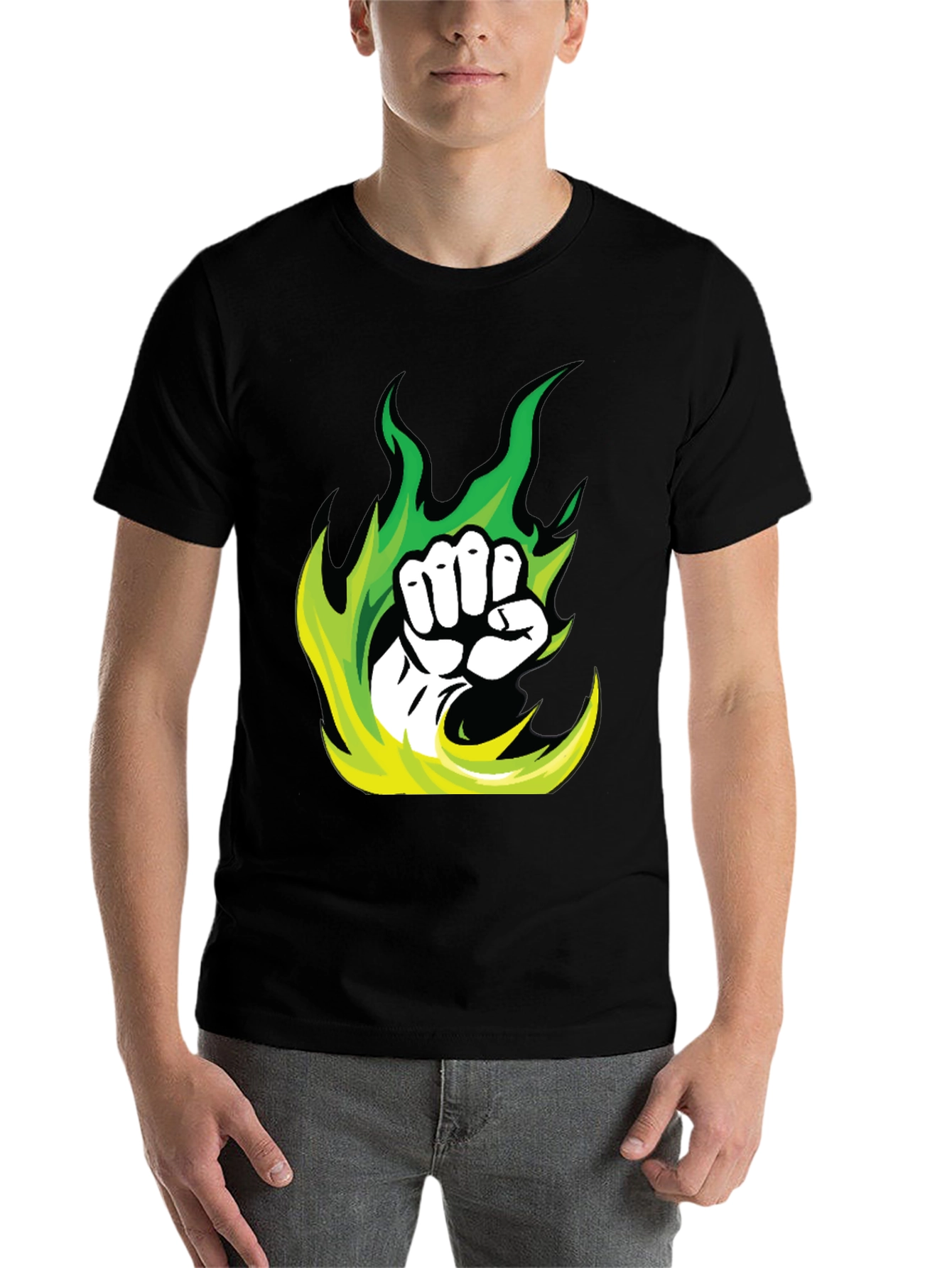 Black Fiery Fist Graphic Tee - Black Cotton Blend T-Shirt view 7