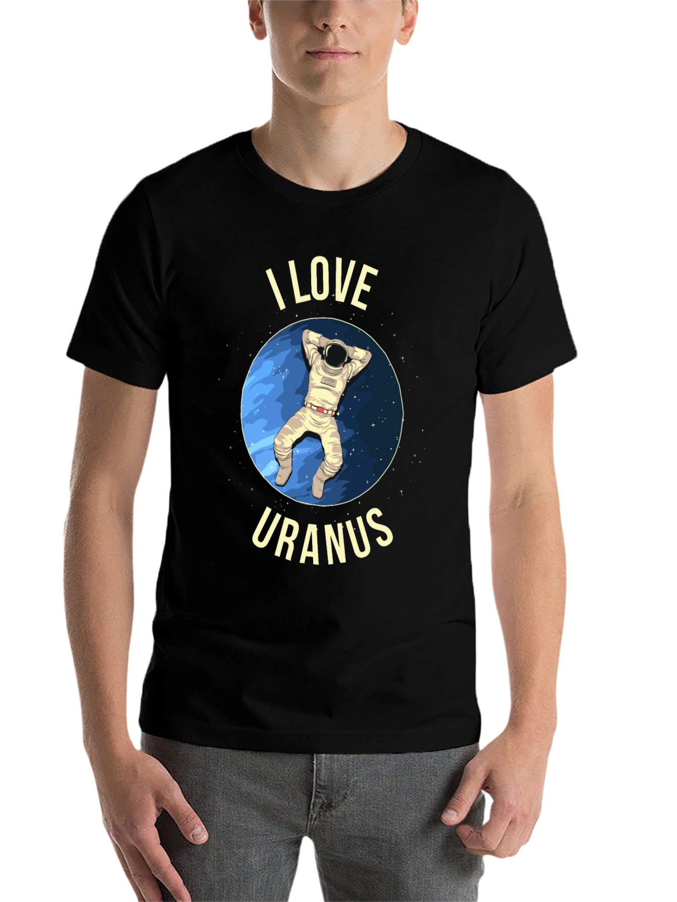 Black I Love Uranus T-Shirt - Astronaut Design view 7