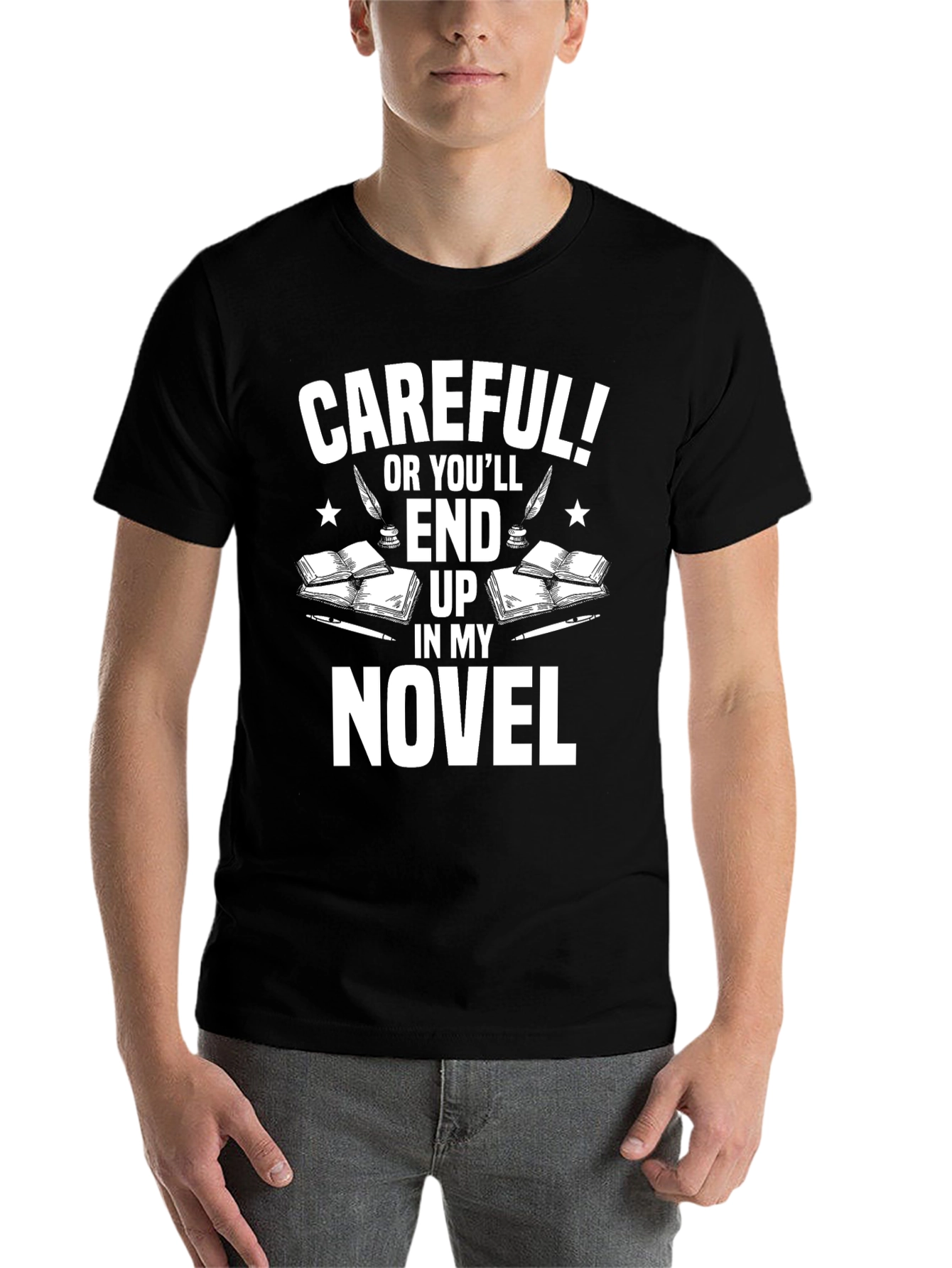 Black Careful! Novel T-Shirt view 7